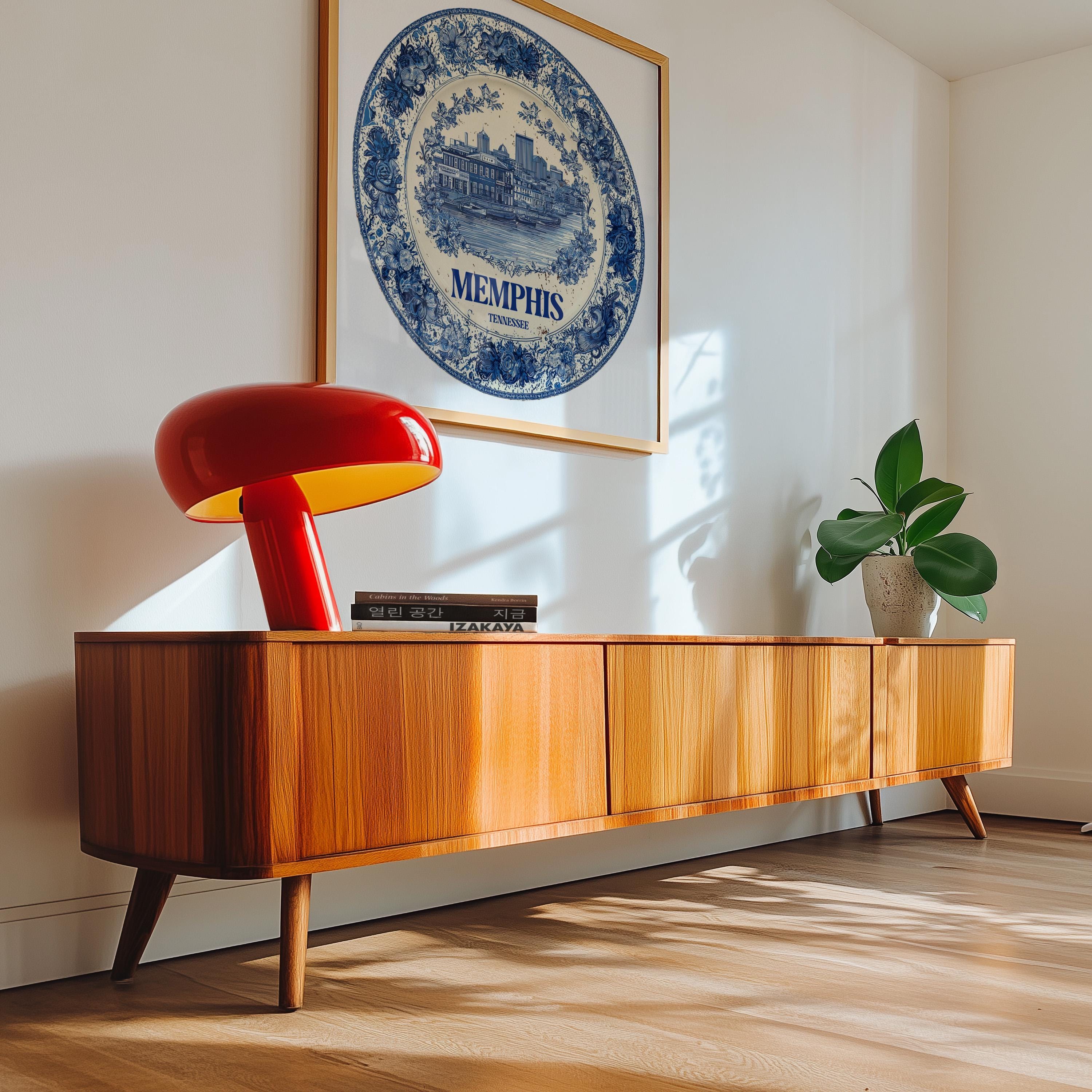 Memphis Tennessee Wall Art, Vintage Delft Blue Poster, City Print, Travel Home Decor