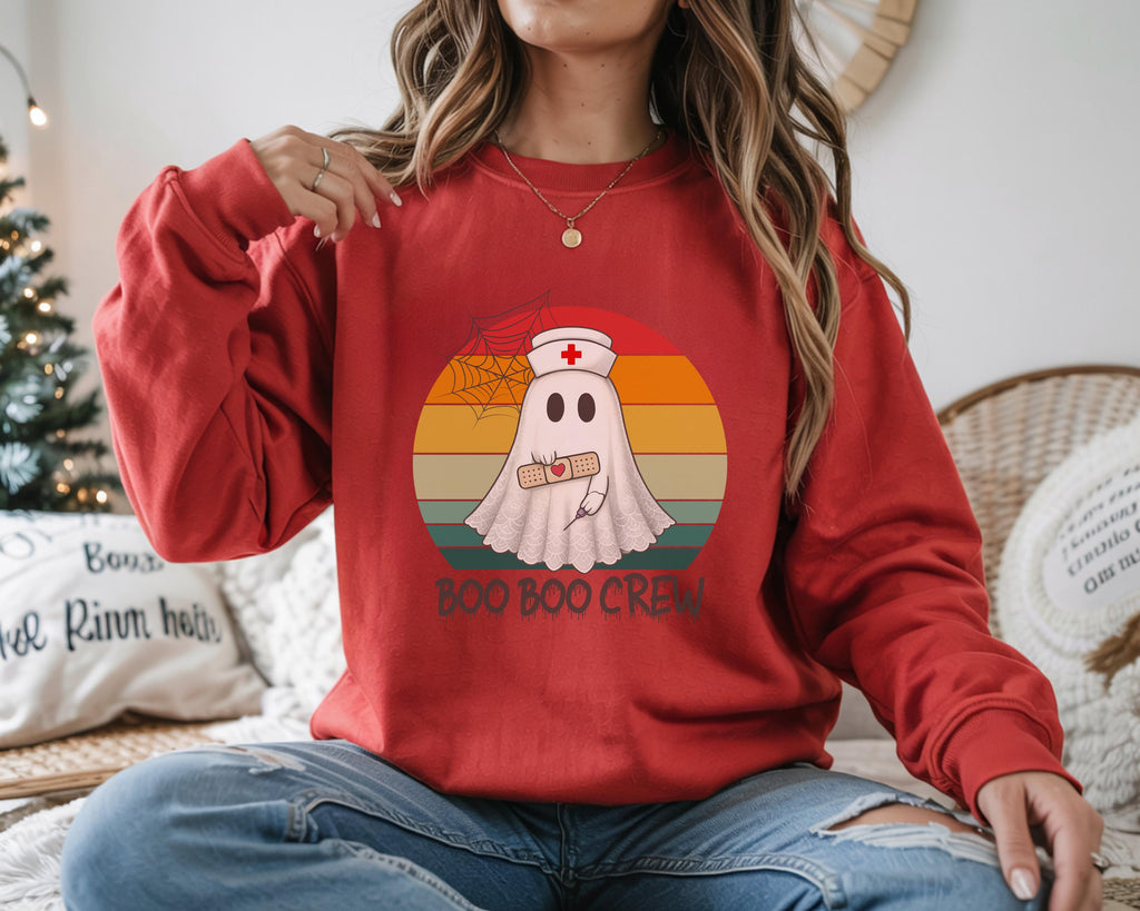 Boo Boo Crew Nurse retro Halloween Sweatshirt, Halloween Gift for Nurse Sweater, Nurse Spooky , Nurse Halloween Boo Boo Crew