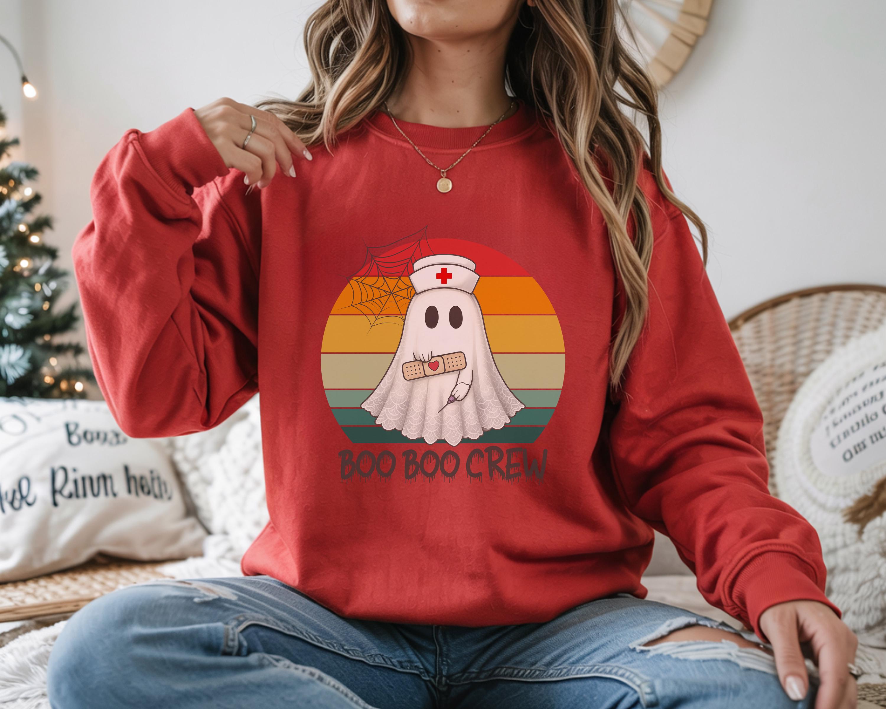 Boo Boo Crew Nurse retro Halloween Sweatshirt, Halloween Gift for Nurse Sweater, Nurse Spooky , Nurse Halloween Boo Boo Crew