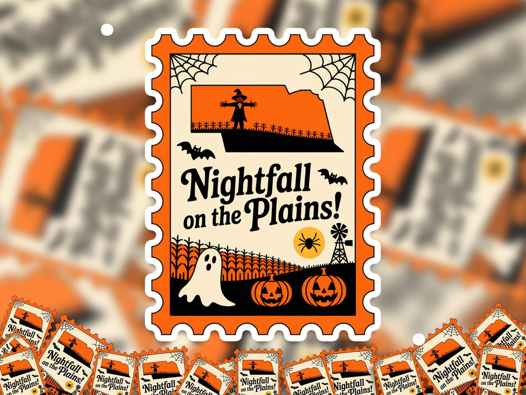 Nebraska Stamp Halloween Sticker, Spooky USA Kiss-Cut Vinyl, Waterproof Decal, United States Travel