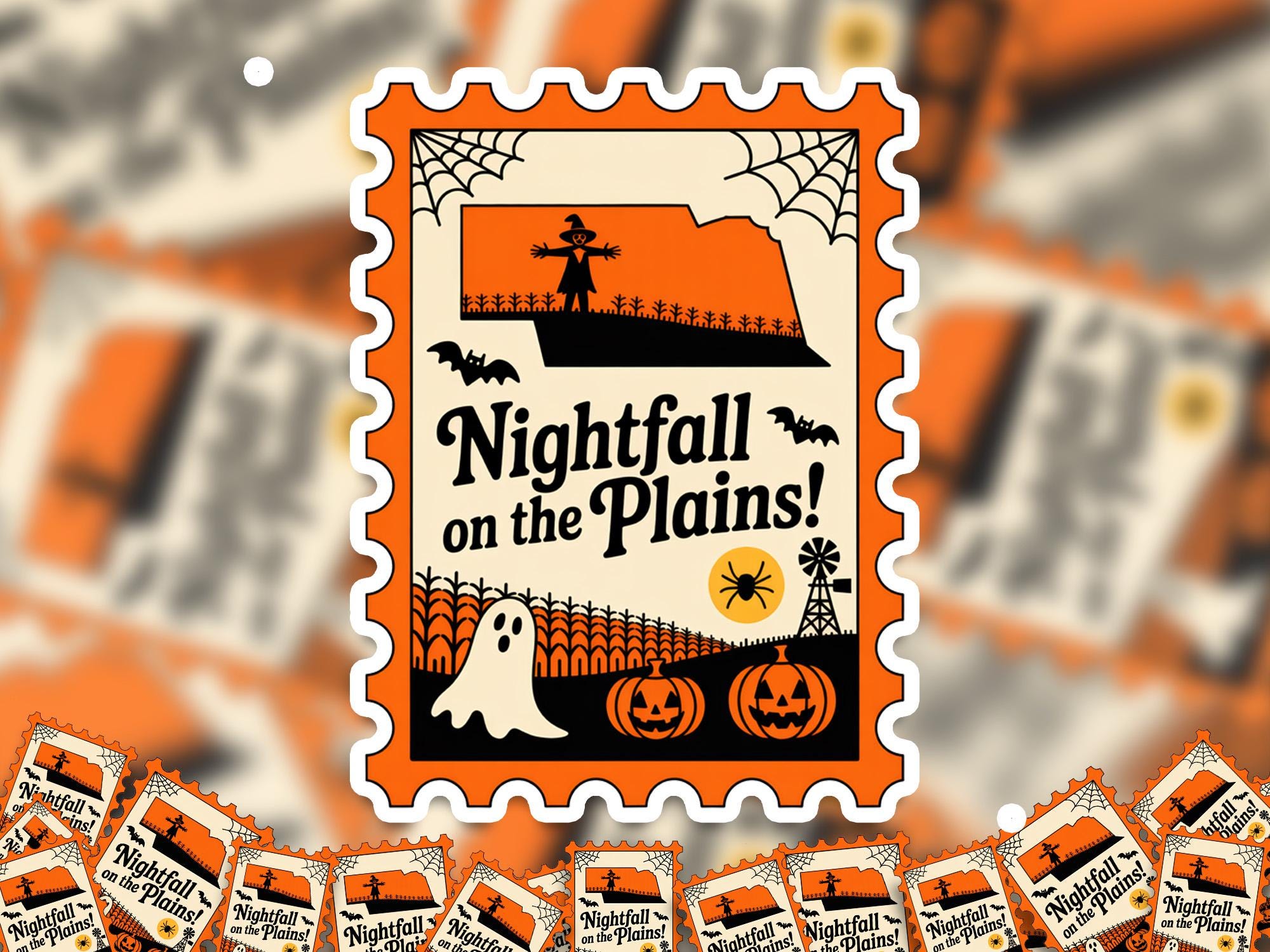 Nebraska Stamp Halloween Sticker, Spooky USA Kiss-Cut Vinyl, Waterproof Decal, United States Travel