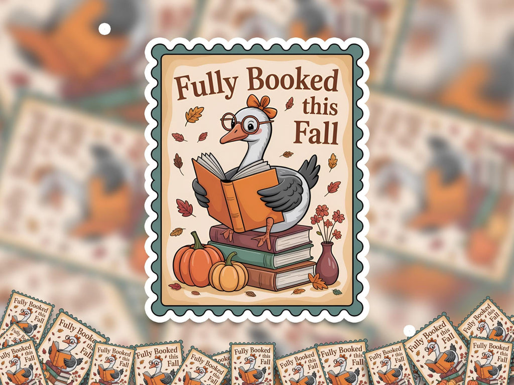 Fully Booked this Fall Stamp Sticker, Spooky Halloween Waterproof Decal for tumbler, kindle