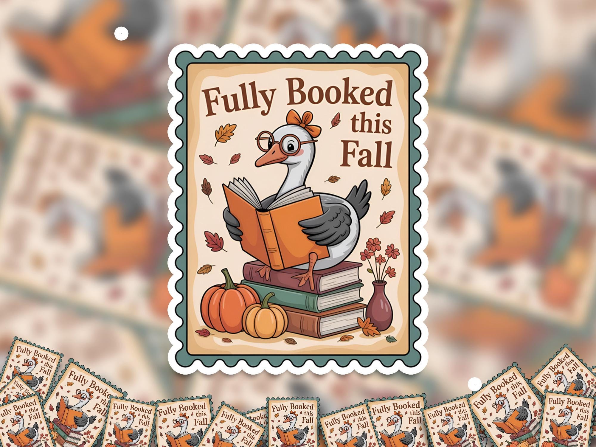 Fully Booked this Fall Stamp Sticker, Spooky Halloween Waterproof Decal for tumbler, kindle