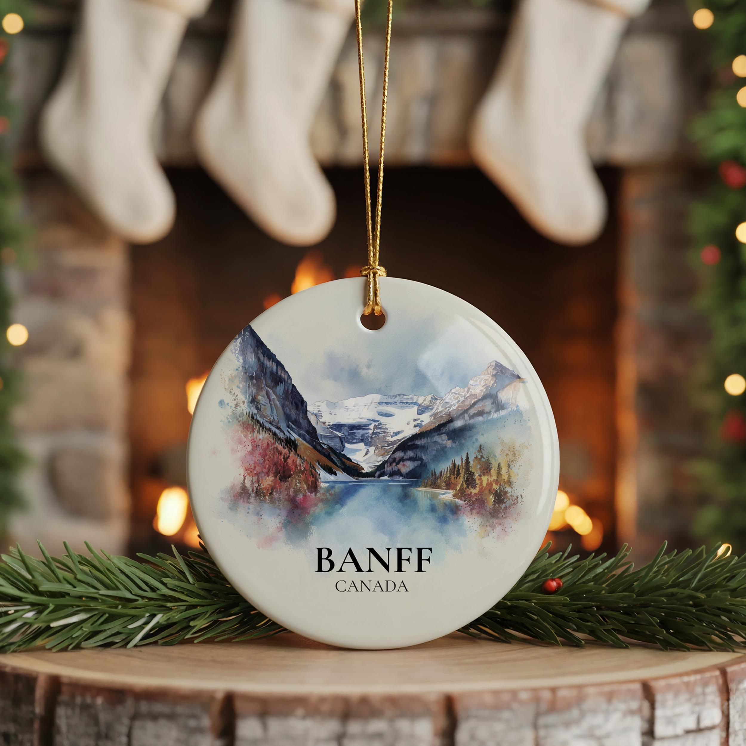 Banff National Park Canada Personalized Watercolor Ornament, Custom Ceramic Christmas gift, Travel Keepsake