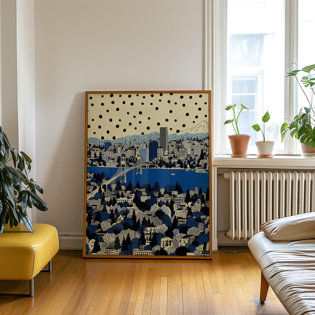 Portland Oregon Wall Art Print, Pop Art Modern Poster Japanese Travel Gift Canvas