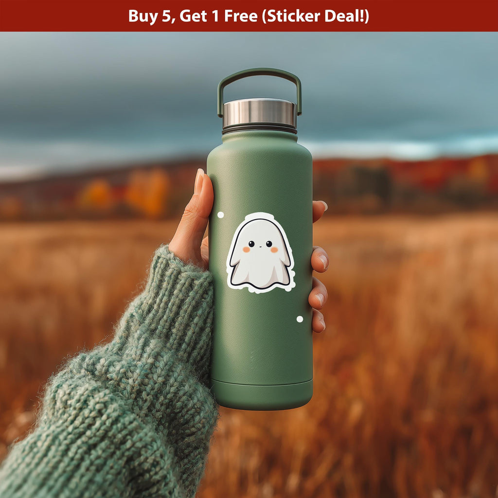 Kawaii Ghost Sticker – Cute Halloween Ghostie Decal, Journal Laptop Water Bottle