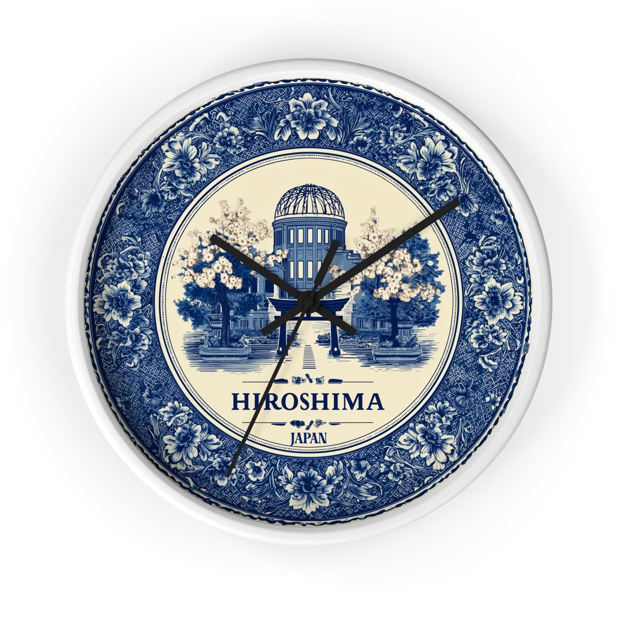 Hiroshima Japan Wall Clock, Delf style Home Decor, Vintage City Travel Keepsake Art