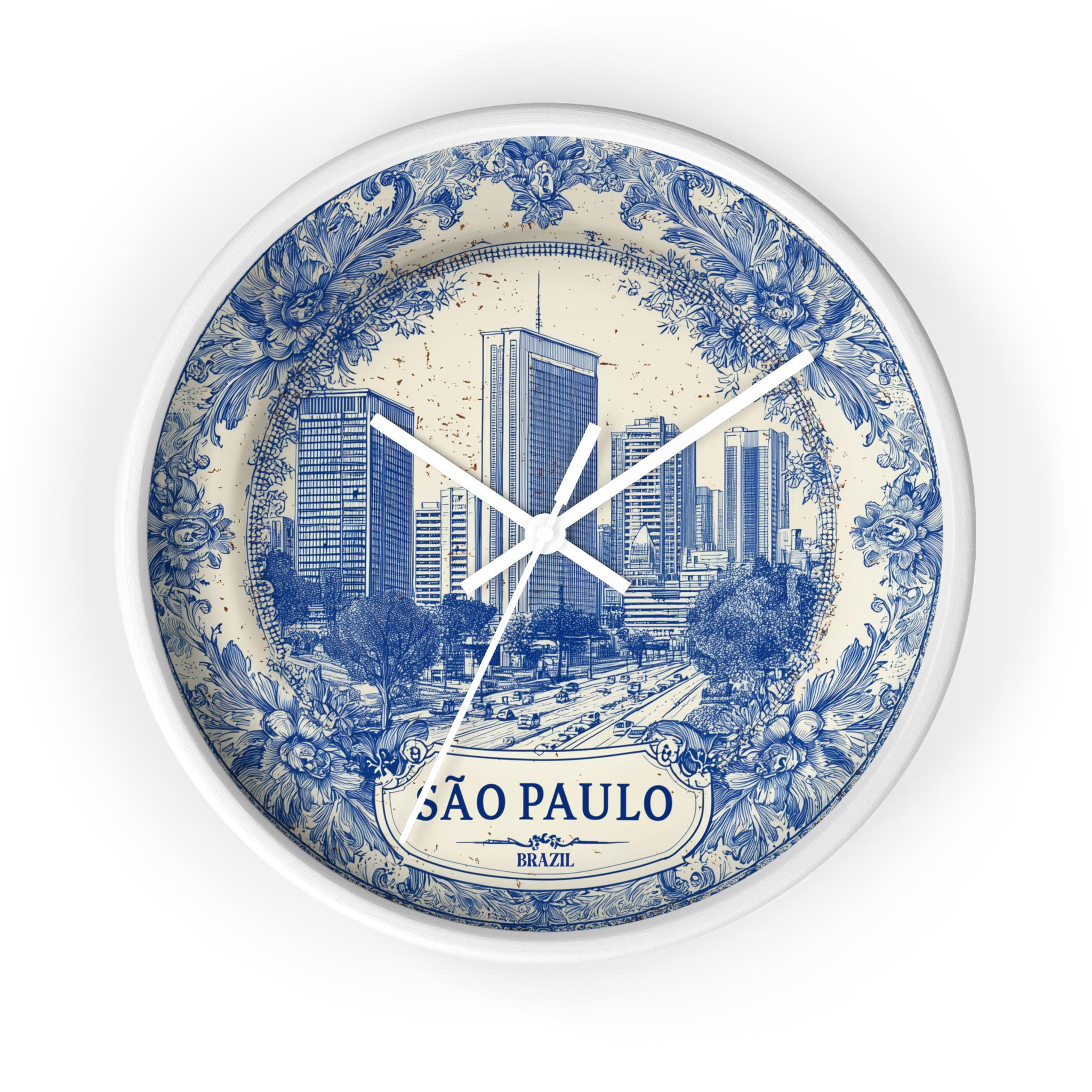 Sao Paulo Brazil Wall Clock, Delf style Home Decor, Vintage City Travel Keepsake Art