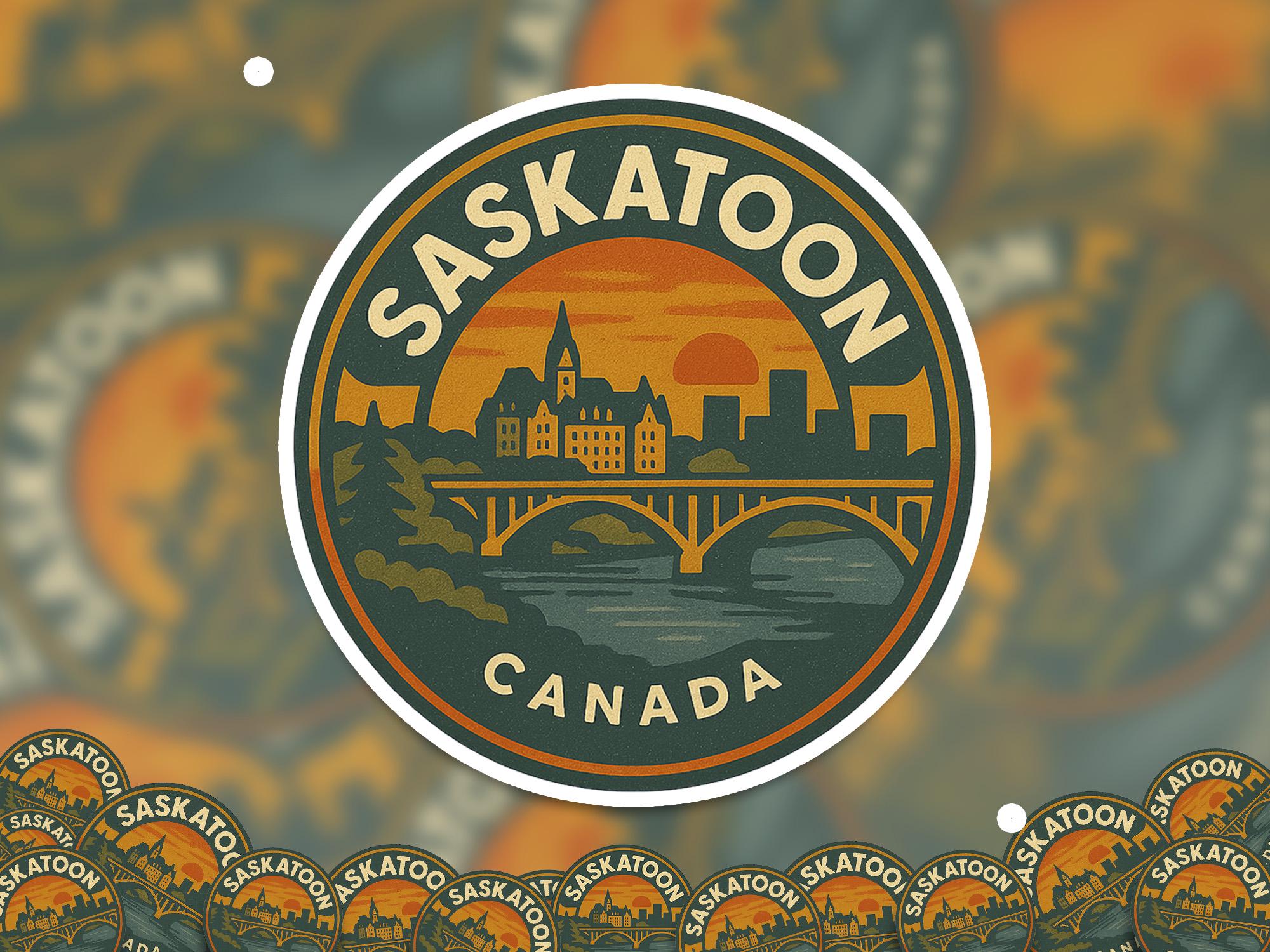 Saskatoon Canada Kiss-Cut Vinyl, Waterproof Decal, Retro Travel Lover Collection