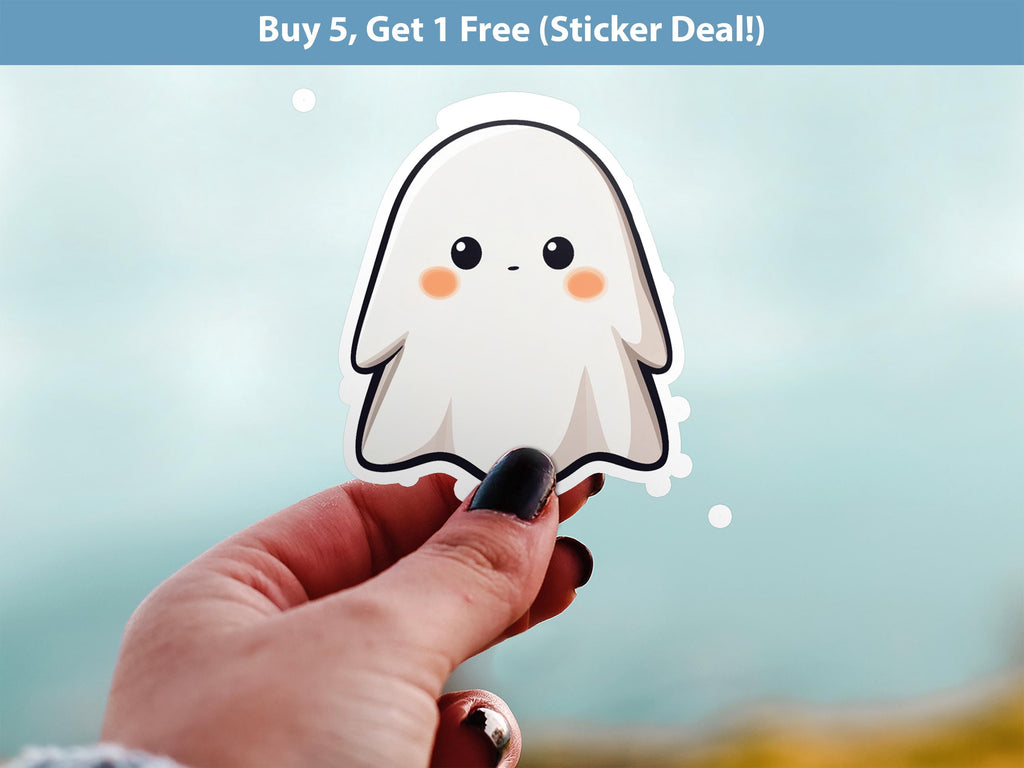 Kawaii Ghost Sticker – Cute Halloween Ghostie Decal, Journal Laptop Water Bottle