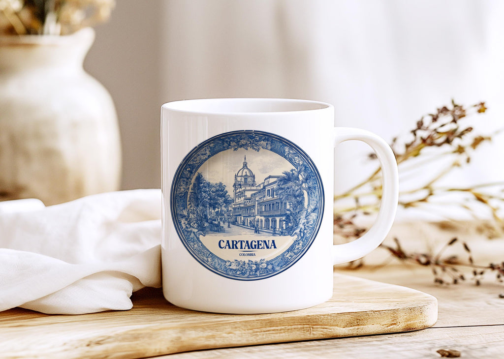Cartagena Colombia Mug, Custom Delft Style cup, Personalized Vintage Travel City Gift