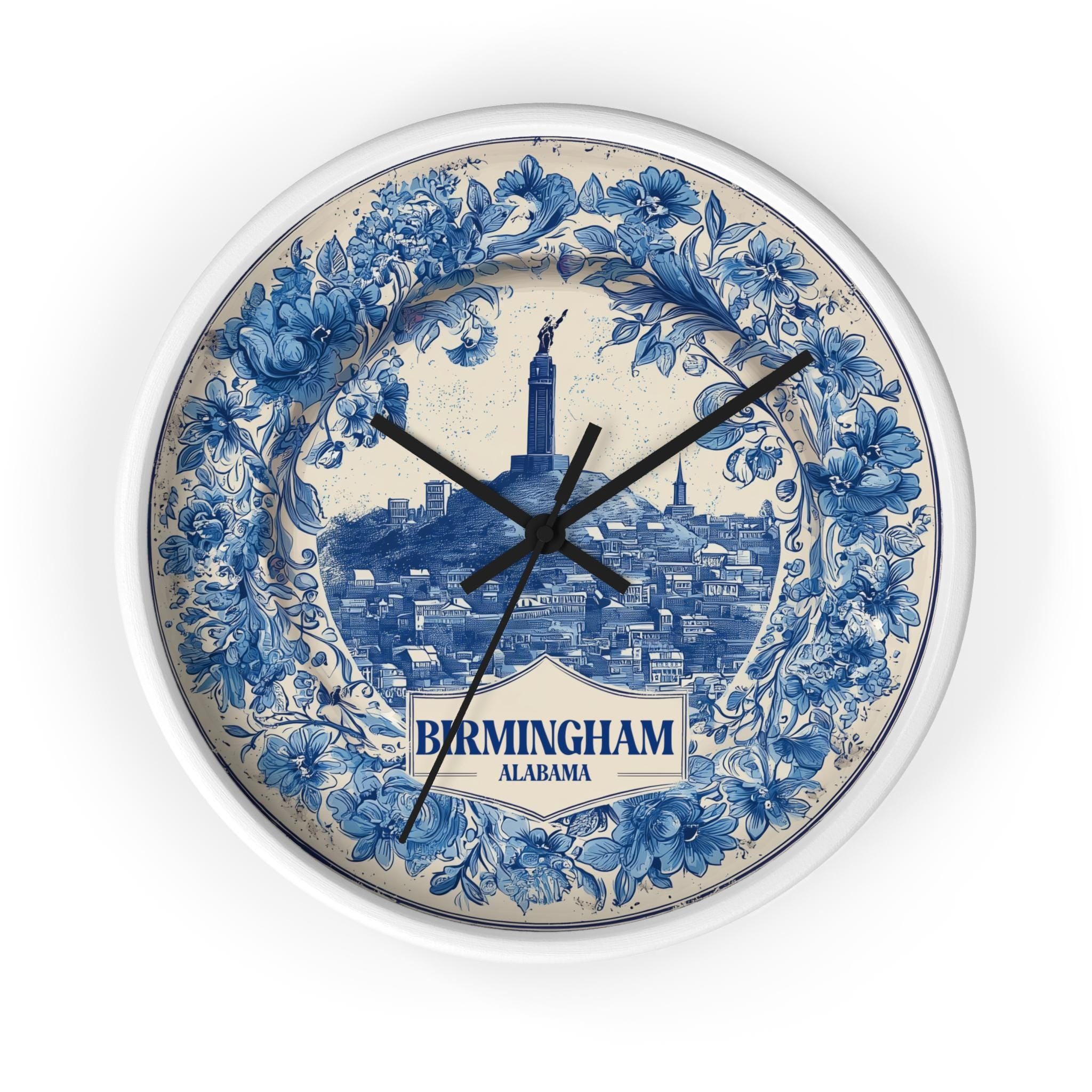 Birmingham Alabama Wall Clock, Delf style Home Decor, Vintage City Travel Keepsake Art
