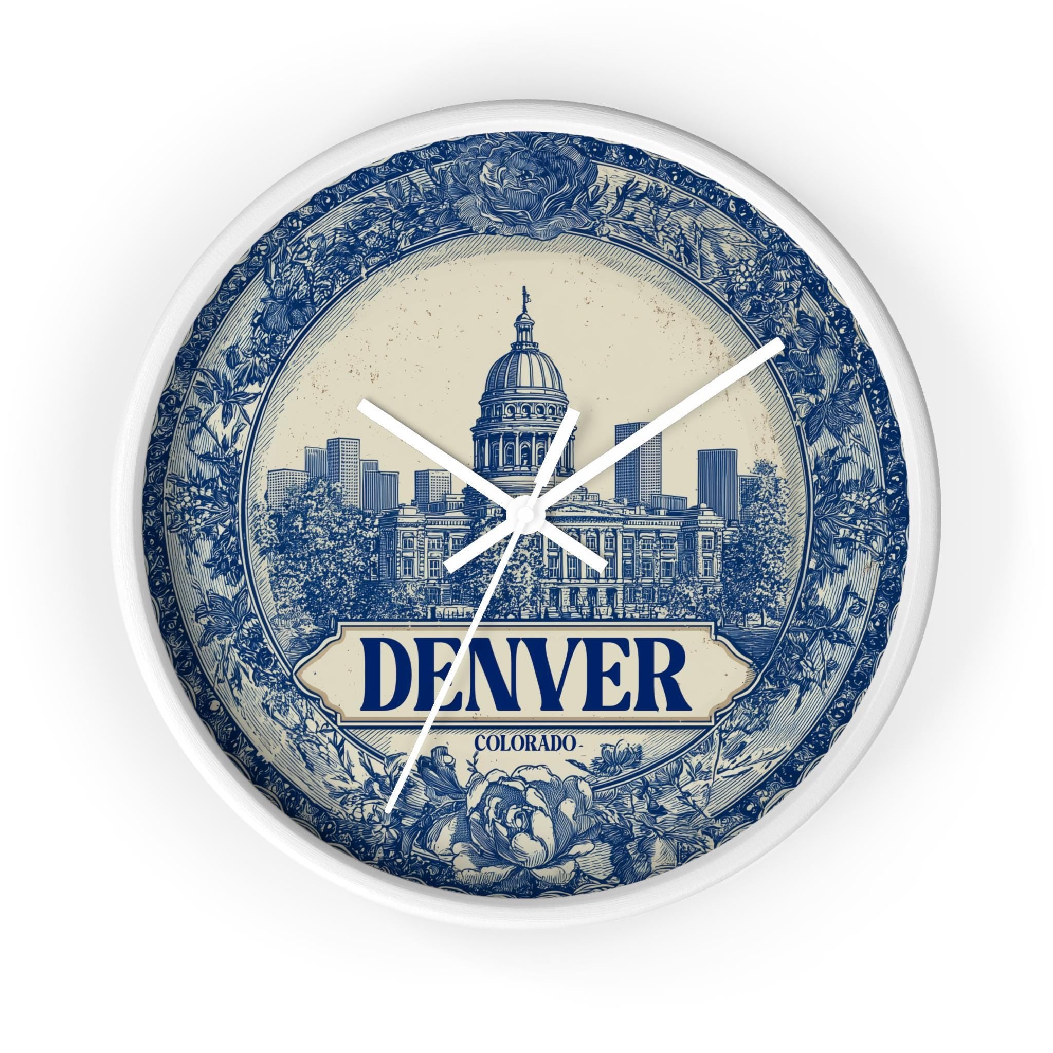 Denver Colorado Wall Clock, Delf style Home Decor, Vintage City Travel Keepsake Art