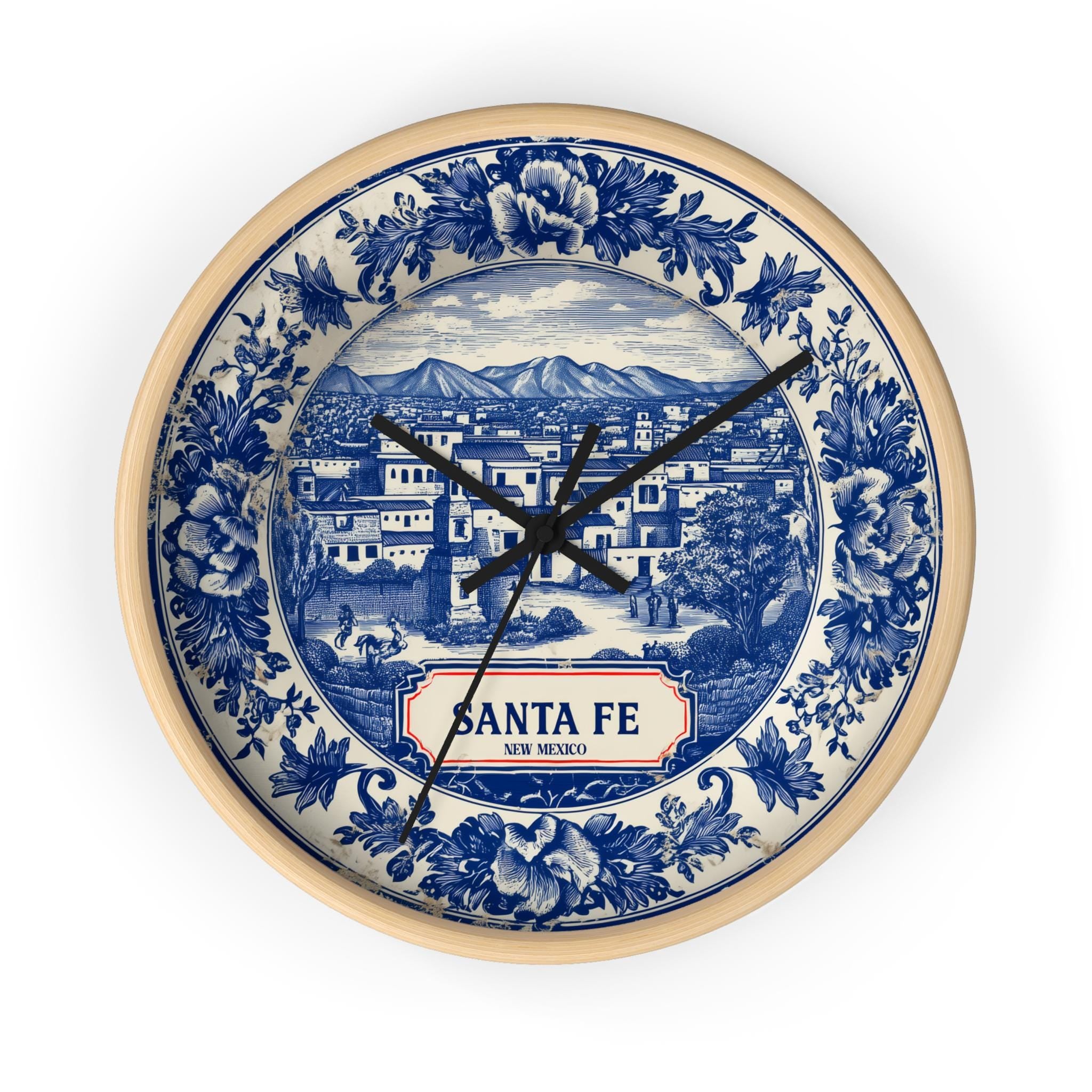 Santa Fe New Mexico Wall Clock, Delf style Home Decor, Vintage City Travel Keepsake Art