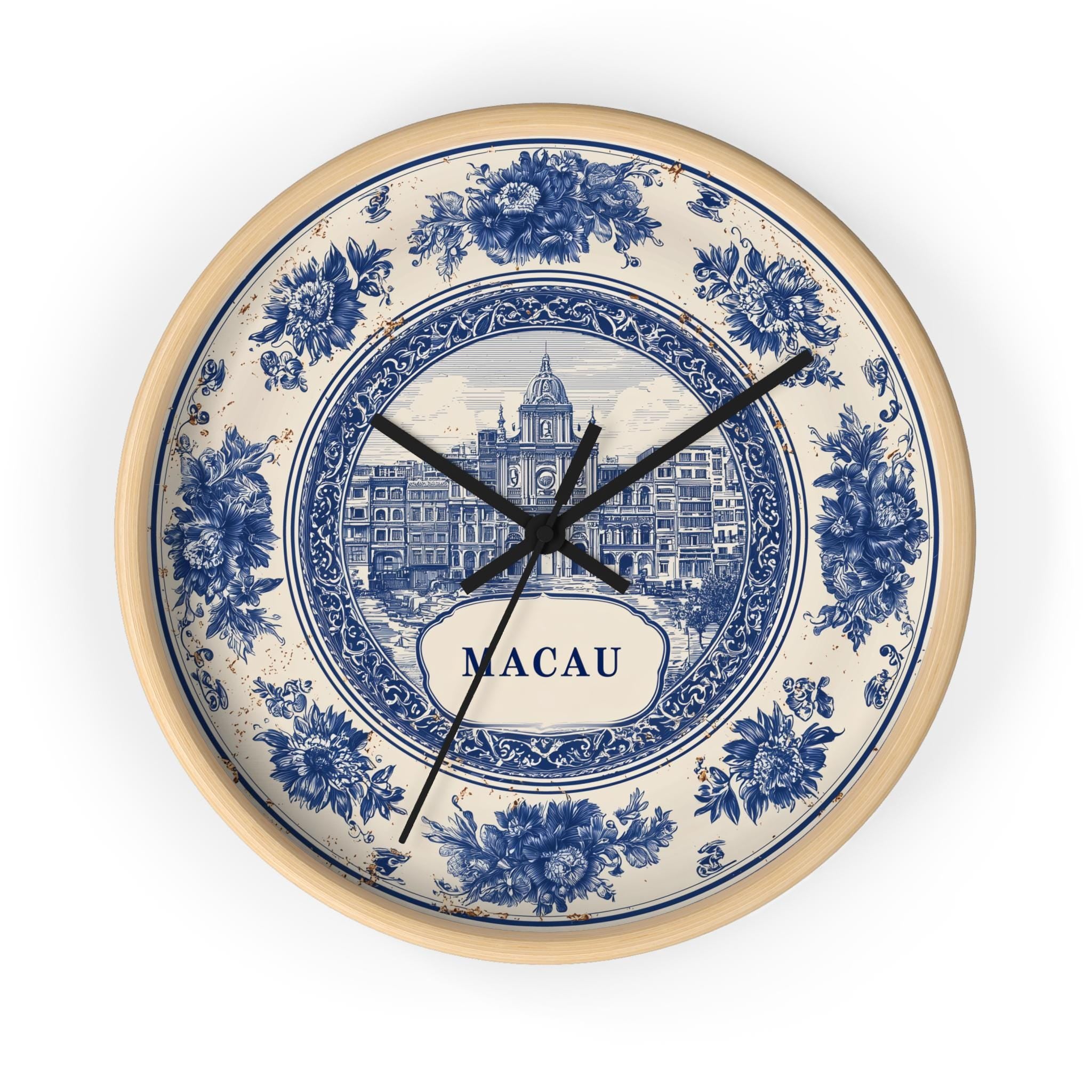 Macau China Wall Clock, Delf style Home Decor, Vintage City Travel Keepsake Art