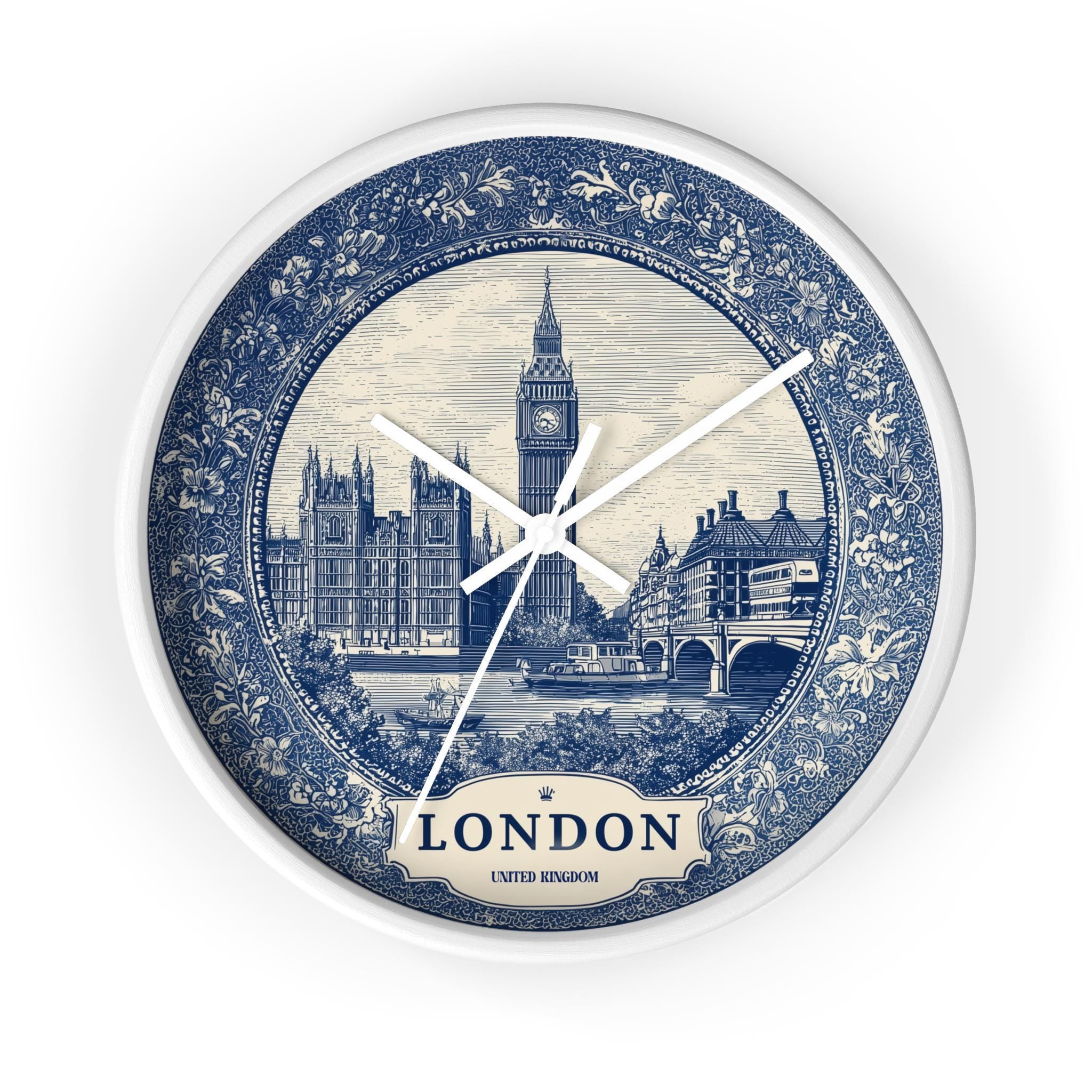 London UK Wall Clock, Delf style Home Decor, Vintage City Travel Keepsake Art