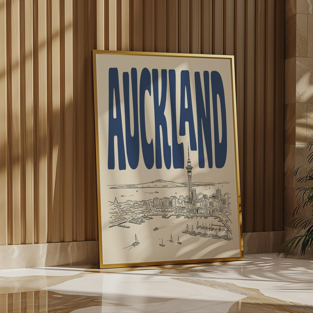 Auckland Skyline Wall Art, Framed Canvas, New Zealand Travel Print