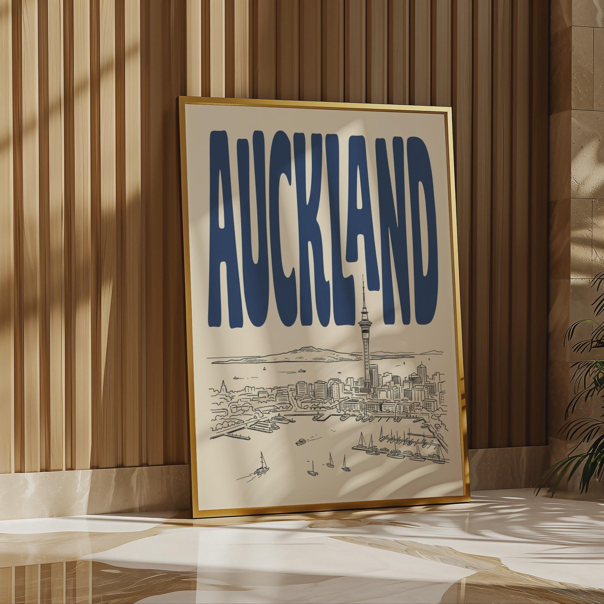 Auckland Skyline Wall Art, Framed Canvas, New Zealand Travel Print