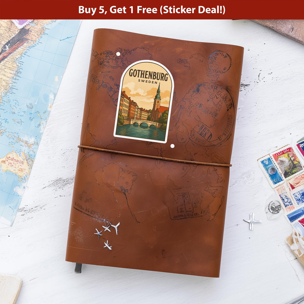 Gothenburg Sweden Sticker, Vintage City Vinyl Decal, Retro Travel Lover Collection, Journal Scrapbook