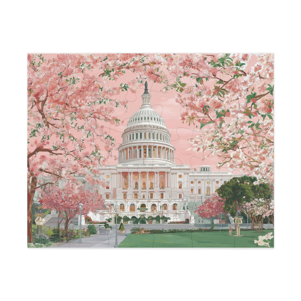 Washington DC Spring Jigsaw Puzzle, Cherry Blossoms Floral Adult Puzzle Travel Gift