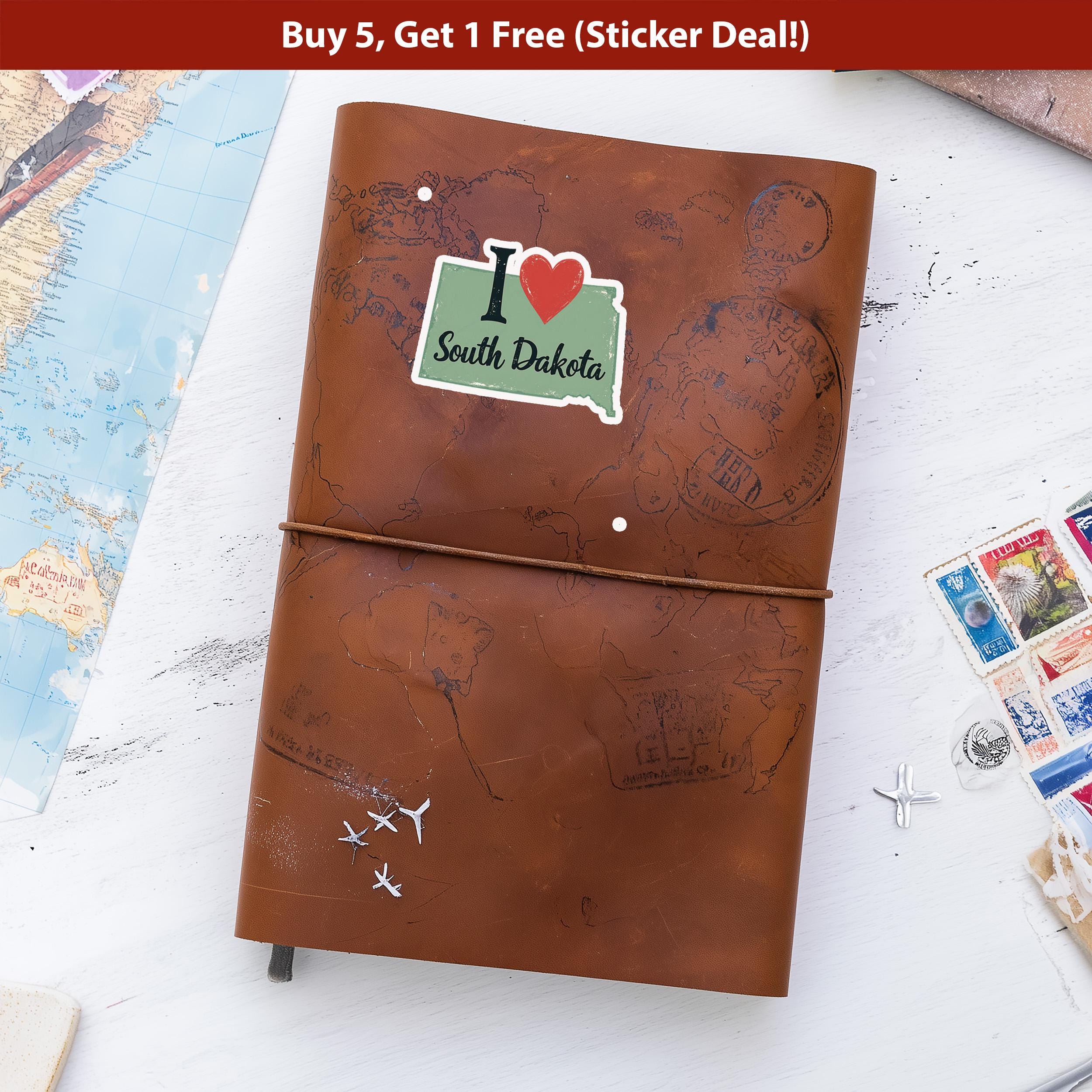 I love South Dakota Sticker, Vintage US States Vinyl Decal, Waterproof Decal, Retro Travel Collection