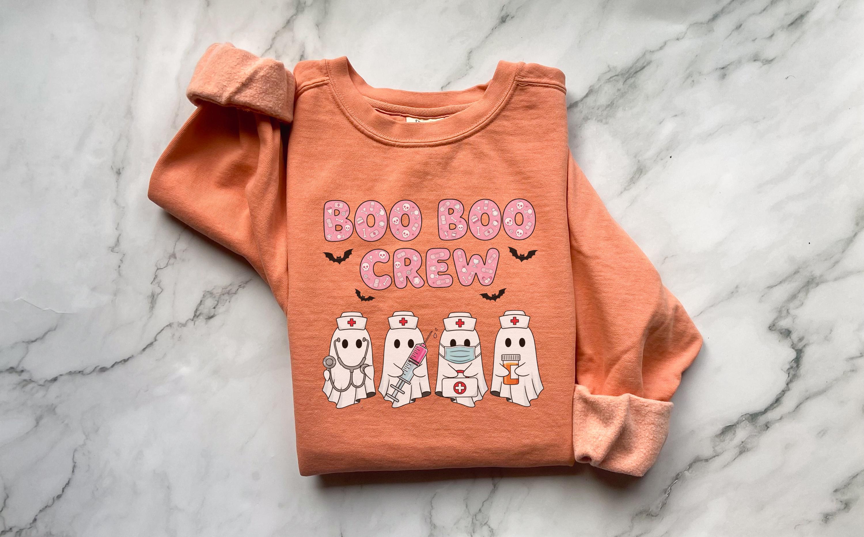 Boo Boo Crew Halloween Nurse Sweatshirt, Spooky RN Fall Top Cozy Autumn Pullover, Cute Retro Gift for Nurse