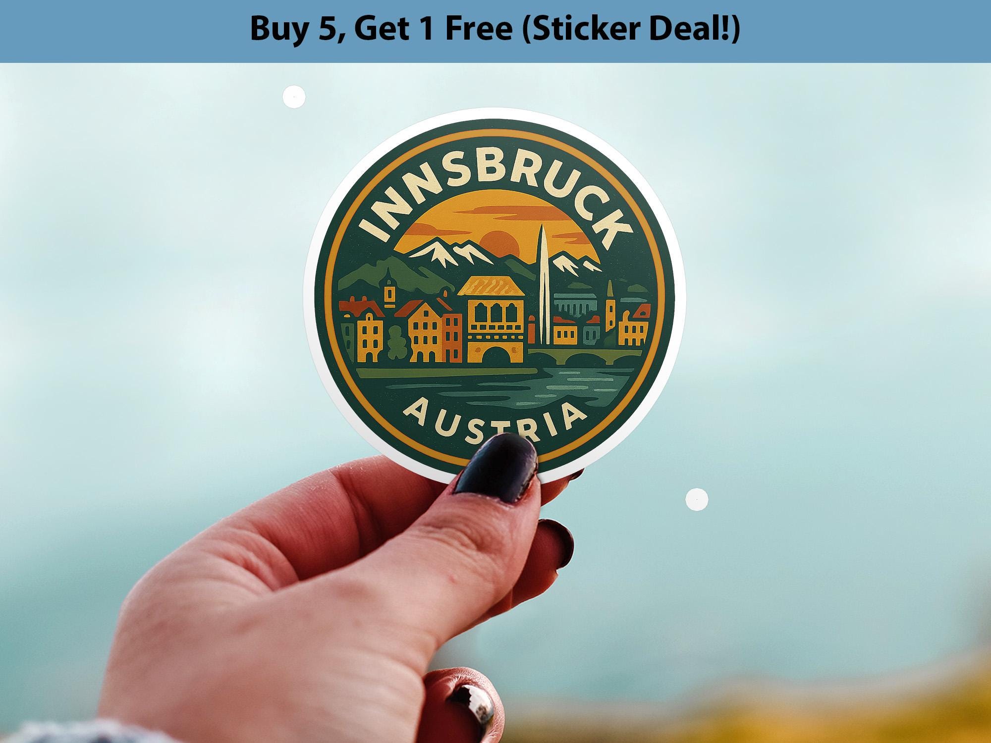 Innsbruck Austria Sticker Kiss-Cut Vinyl, Waterproof Decal, Retro Travel Lover Collection