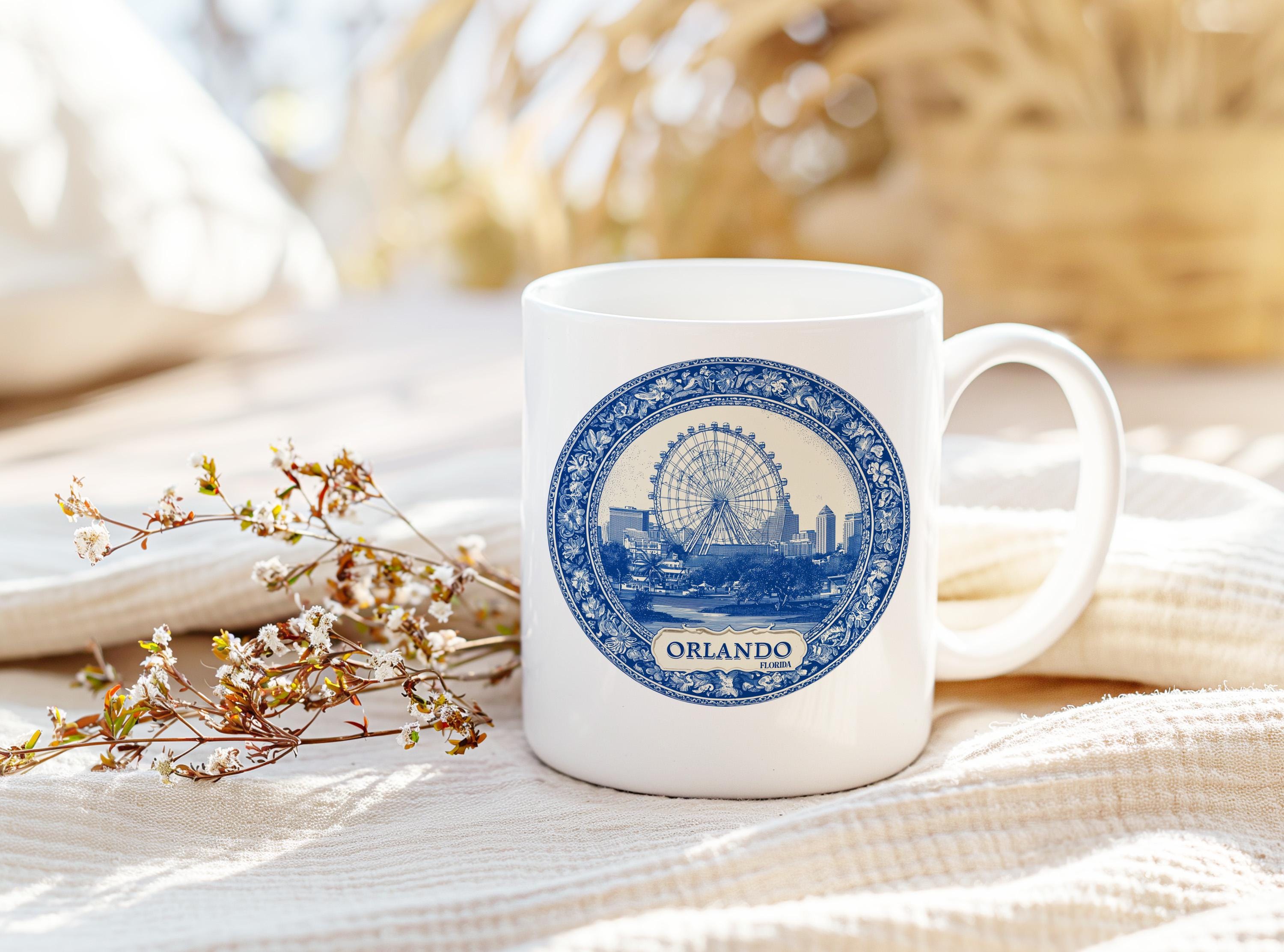 Orlando Florida Mug, Custom Delft Style cup, Personalized Vintage Travel City Gift
