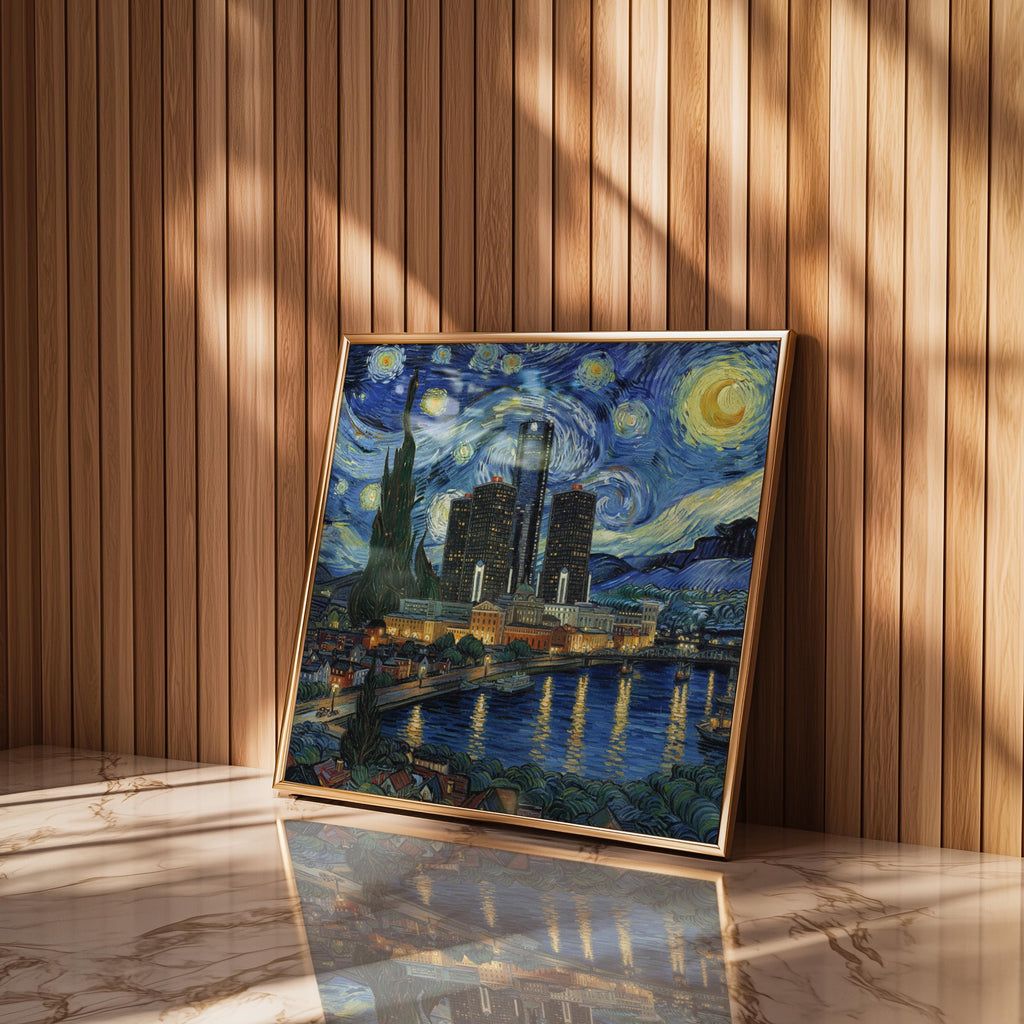 Detroit Michigan Starry Night Wall Art, Van Gogh Print, Travel Gift Home Decor