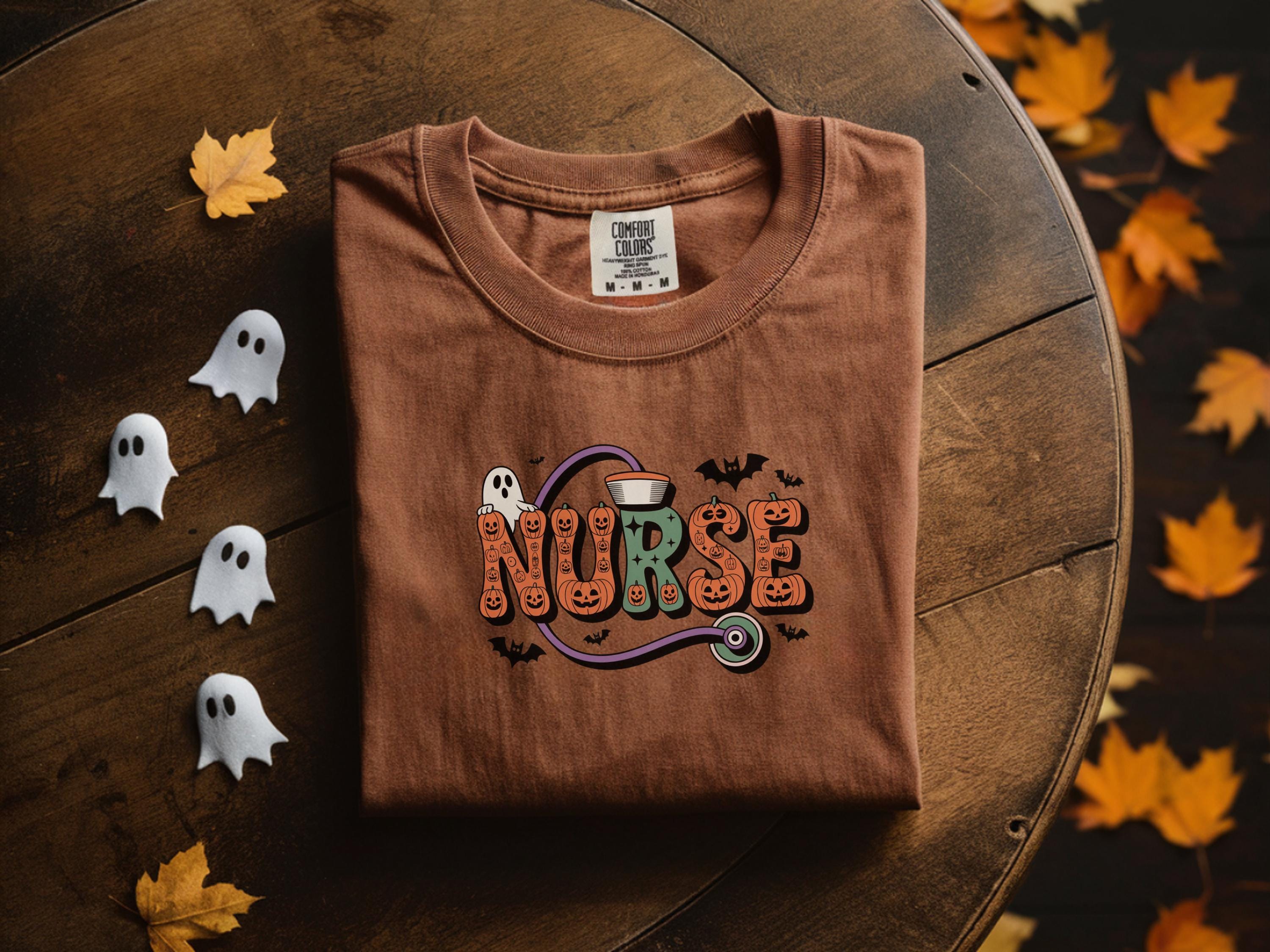 Retro Halloween Nurse shirt, Spooky Letters RN, Cute Nurse sweatShirt, Bats and Ghosts Nursing Pullover, Halloween Gift for nurse