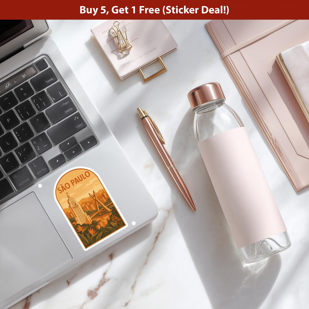 Sao Paulo Sticker, Vintage City Vinyl Decal, Retro Travel Lover Collection, Journal Scrapbook