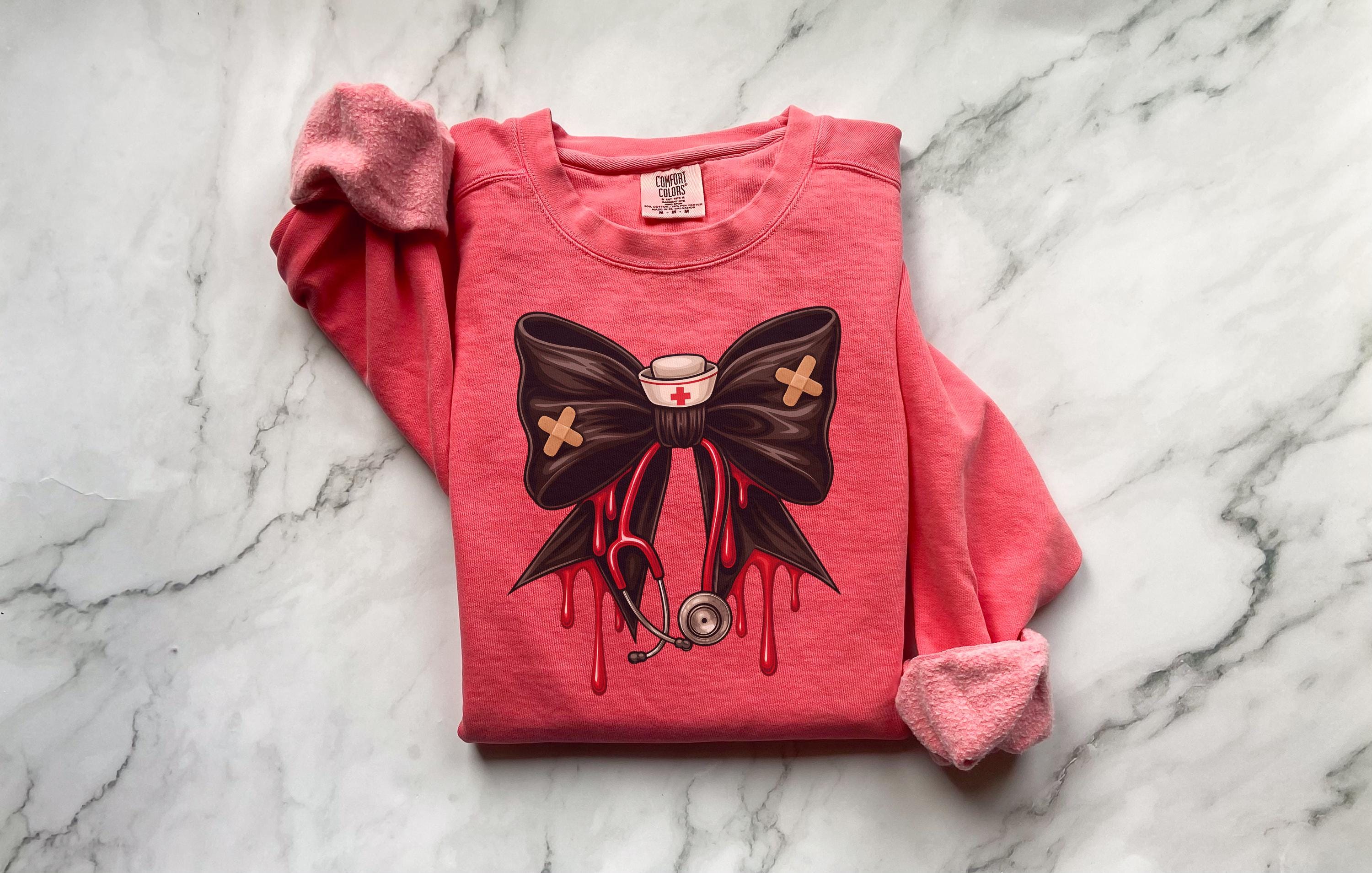 Halloween Nurse Shirt with Spooky Bow and Stethoscope, Cute Fall Medical Sweatshirt, Gift for Nurse or Healthcare Worker