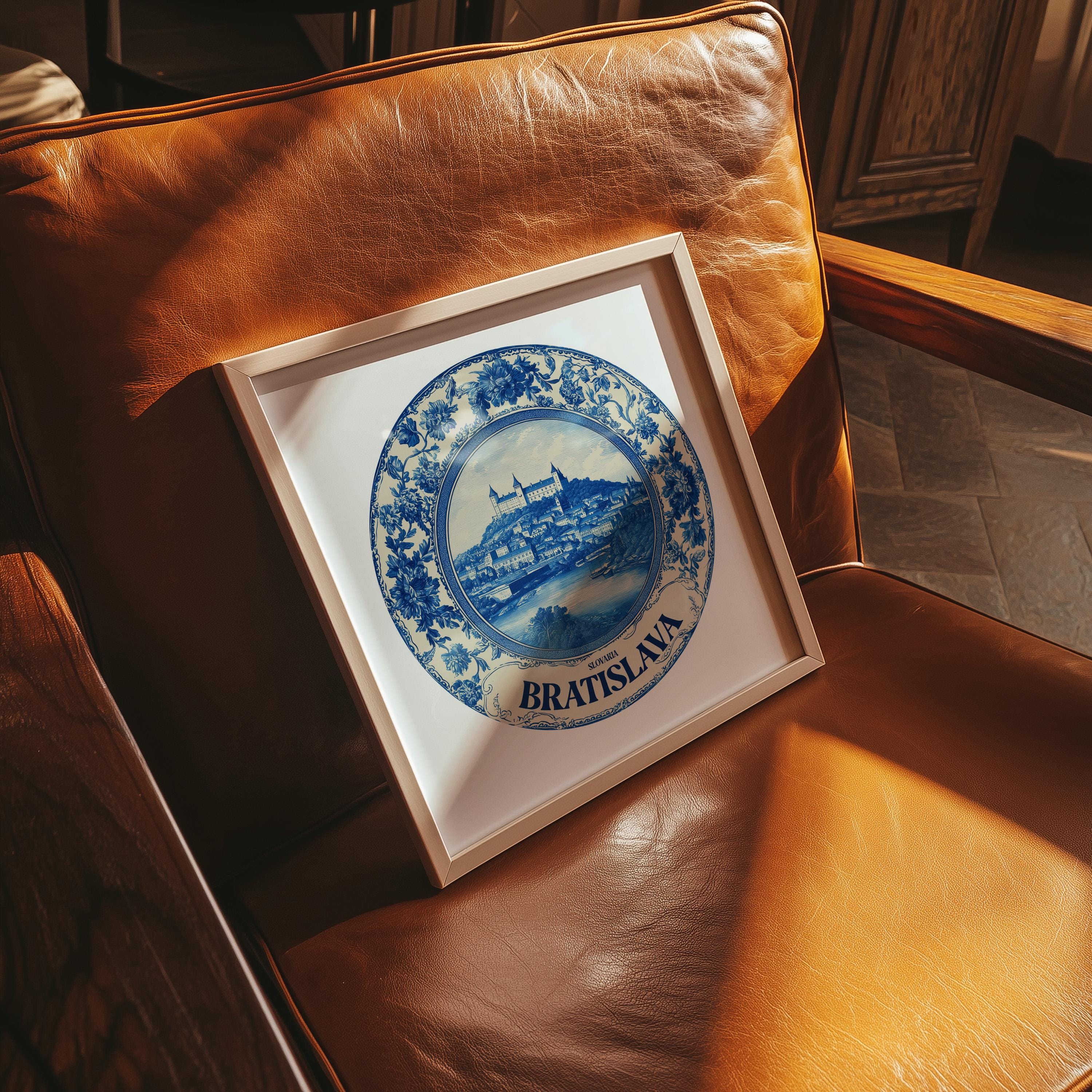 Bratislava Slovakia Wall Art, Vintage Delft Blue Poster, City Print, Travel Home Decor