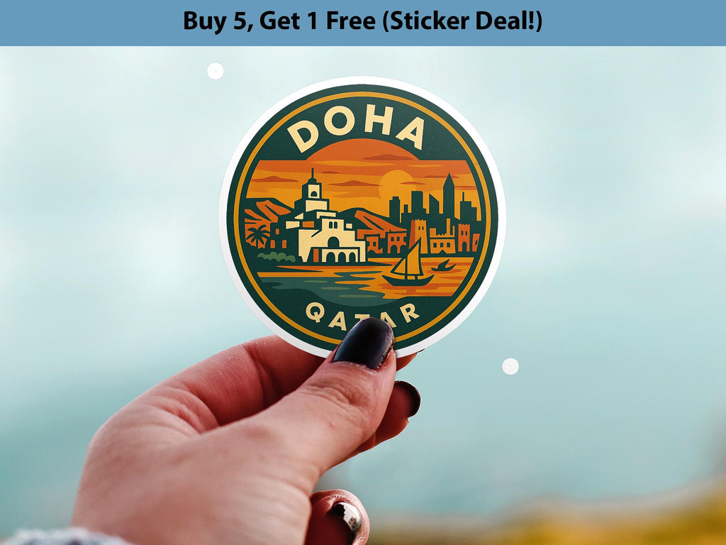 Doha Qatar Sticker Kiss-Cut Vinyl, Waterproof Decal, Retro Travel Lover Collection