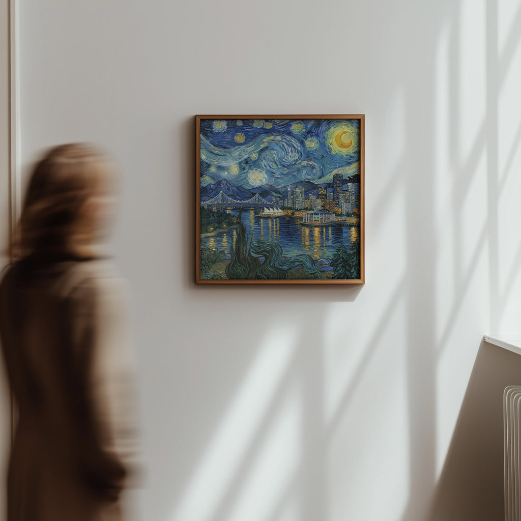 Vancouver Canada Starry Night Wall Art, Van Gogh Print, Travel Gift Home Decor