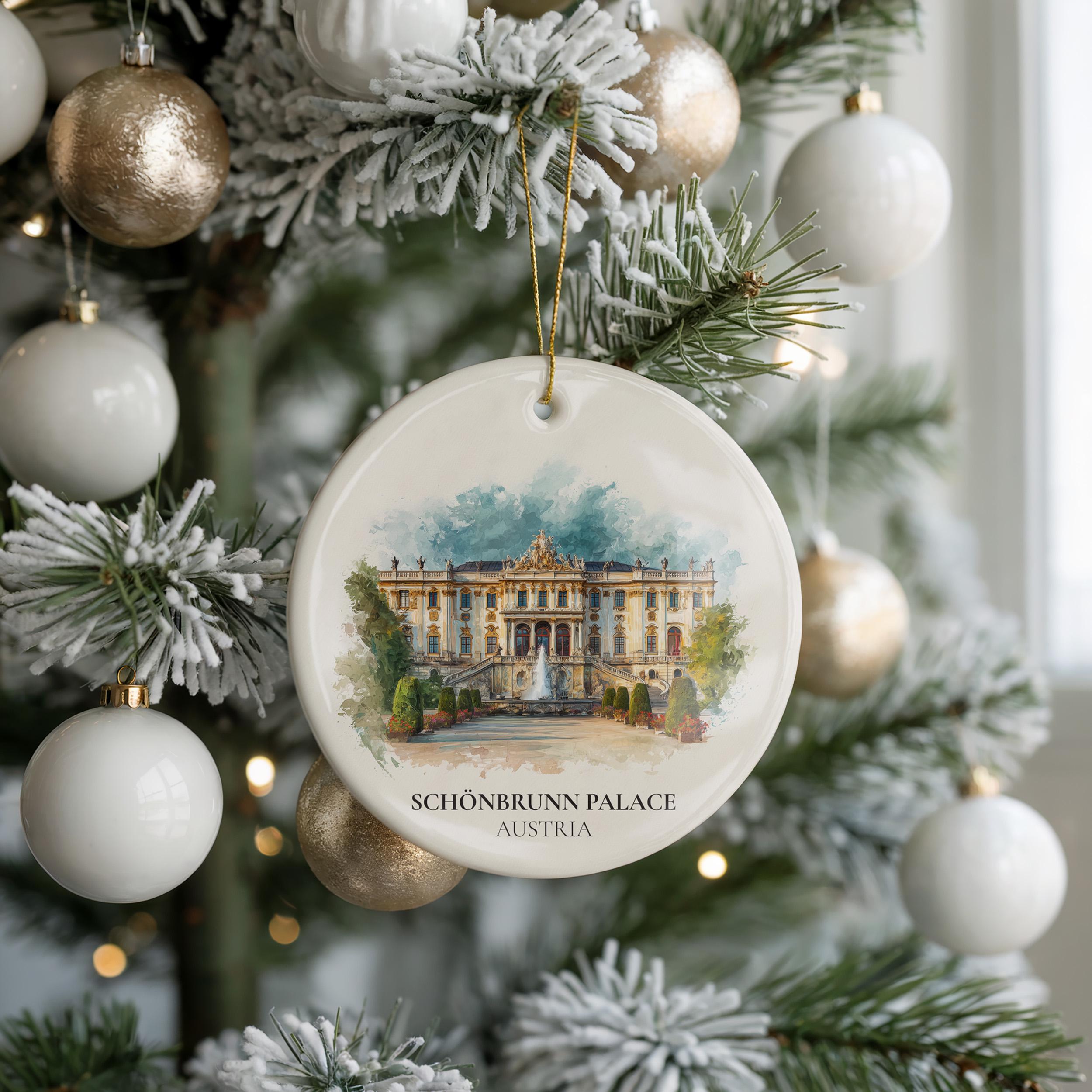 Schonbrunn Palace Austria Personalized Watercolor Ornament, Custom Ceramic Christmas gift, Travel Keepsake