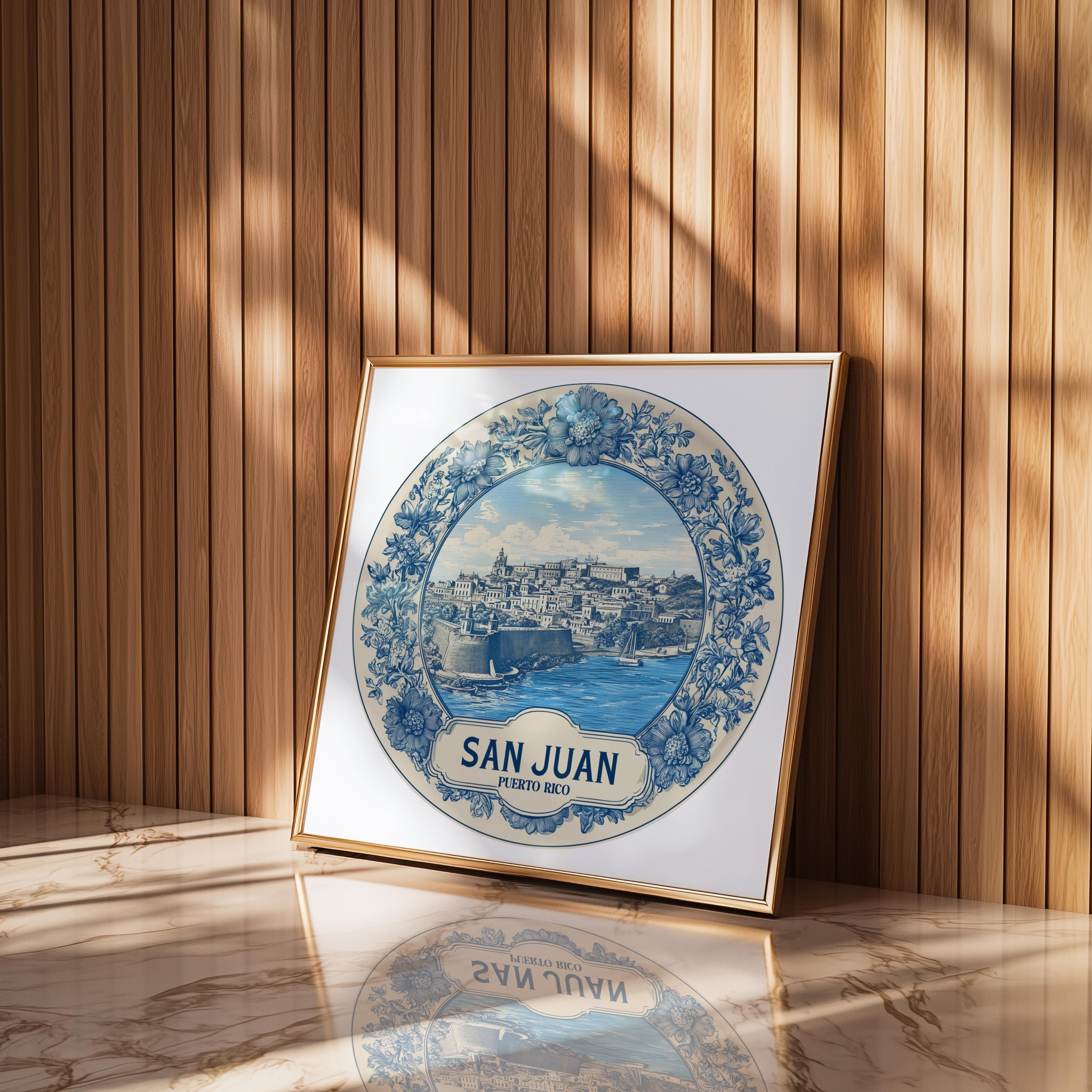 San Juan Puerto Rico Wall Art, Vintage Delft Blue Poster, City Print, Travel Home Decor
