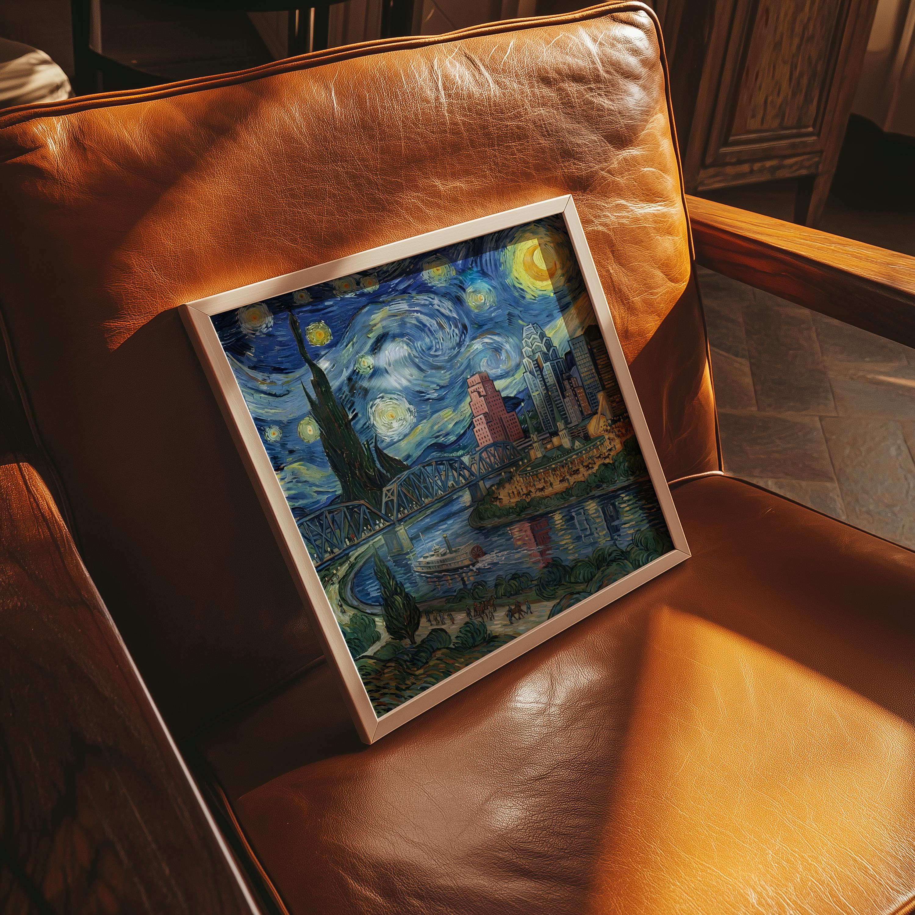 Louisville Kentucky Starry Night Wall Art, Van Gogh Print, Travel Gift Home Decor