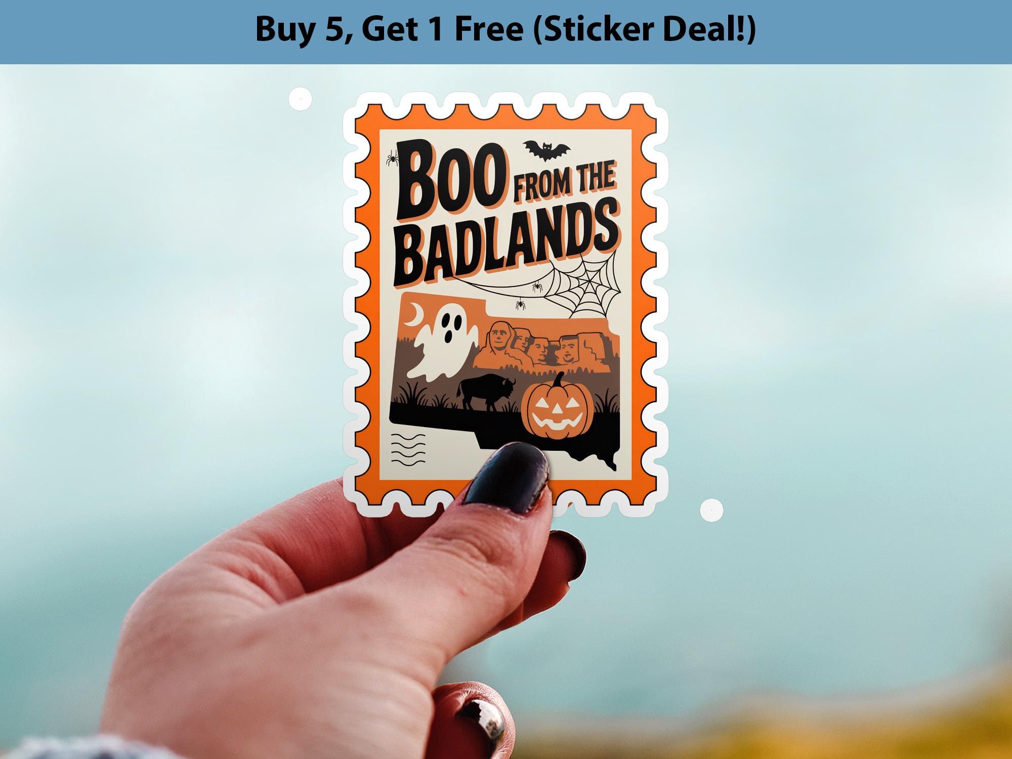 South Dakota Stamp Halloween Sticker, Spooky USA Kiss-Cut Vinyl, Waterproof Decal, United States Travel