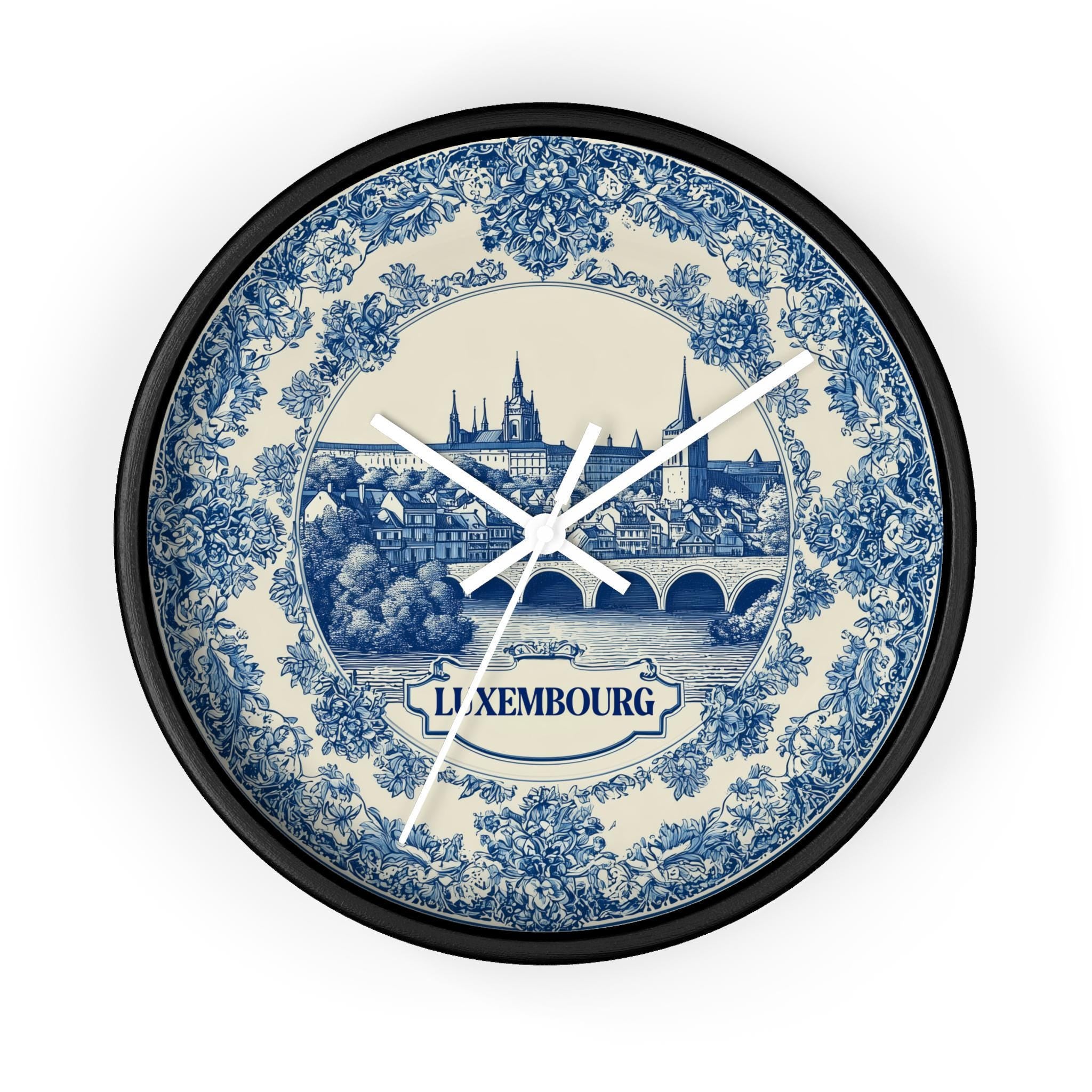 Luxembourg Wall Clock, Delf style Home Decor, Vintage City Travel Keepsake Art