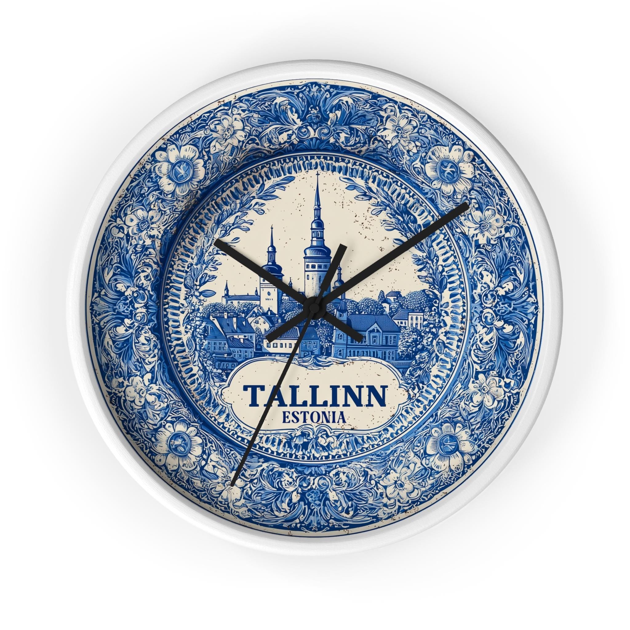 Tallinn Estonia Wall Clock, Delf style Home Decor, Vintage City Travel Keepsake Art