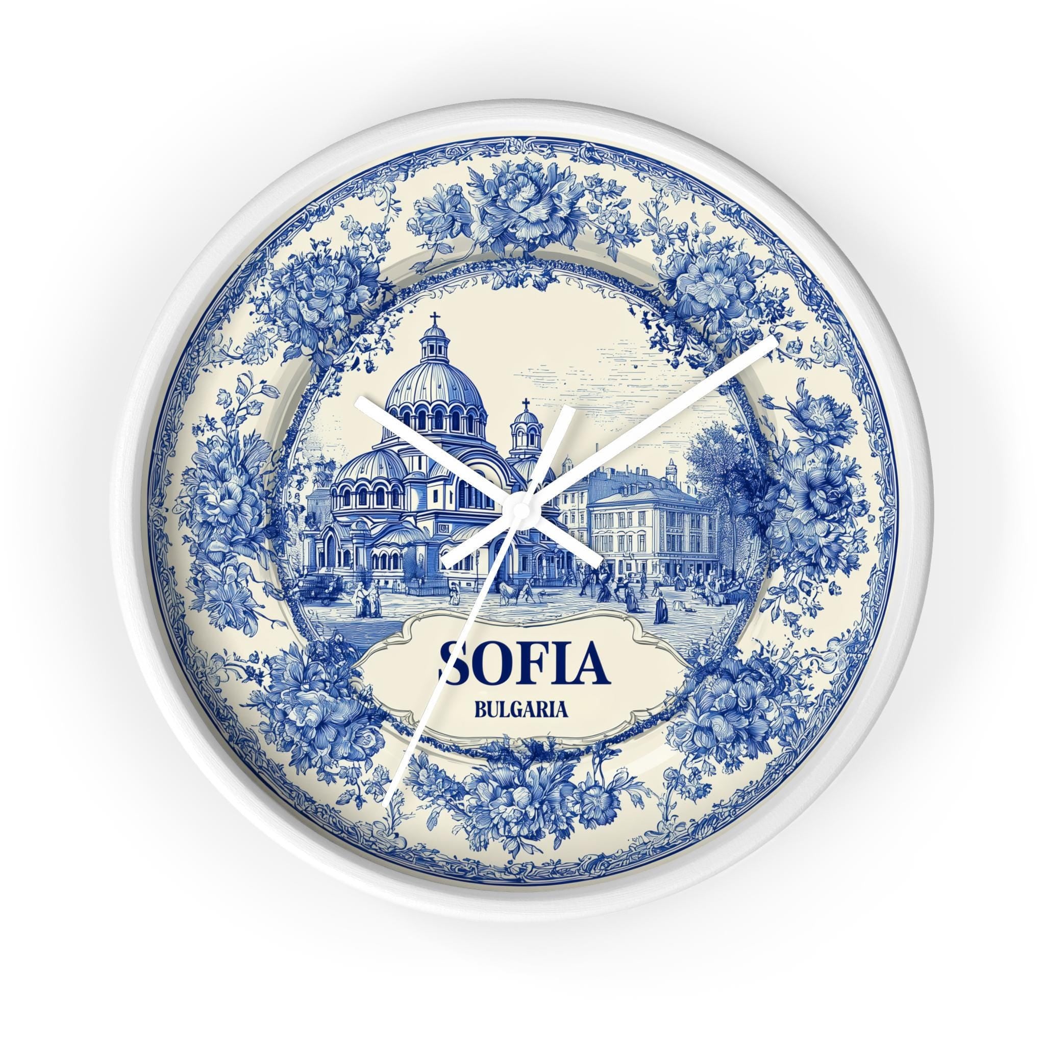 Sofia Bulgaria Wall Clock, Delf style Home Decor, Vintage City Travel Keepsake Art