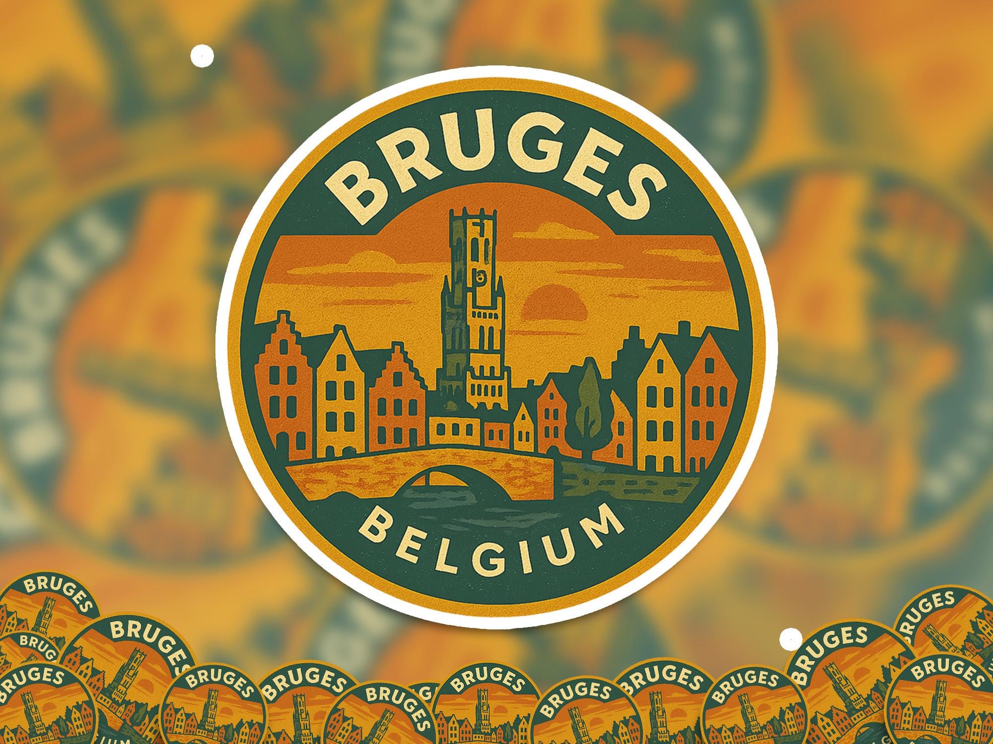 Bruges Belgium Sticker Kiss-Cut Vinyl, Waterproof Decal, Retro Travel Lover Collection