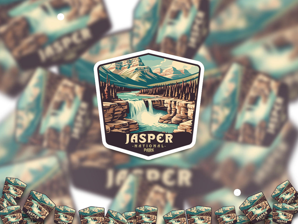 Jasper National Park Sticker, Vinyl Canada Alberta, Retro Water Bottle Decal Hiking