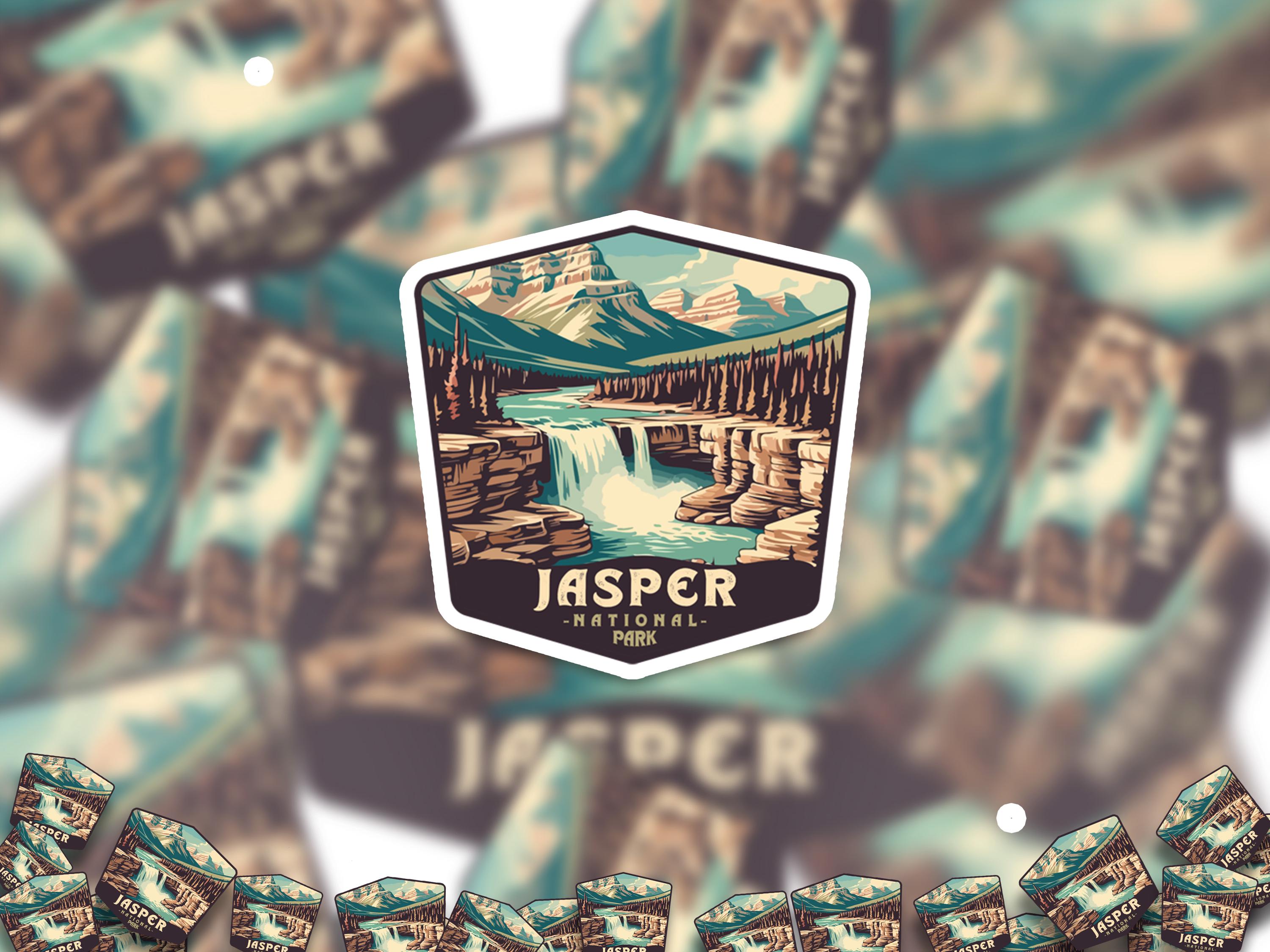 Jasper National Park Sticker, Vinyl Canada Alberta, Retro Water Bottle Decal Hiking