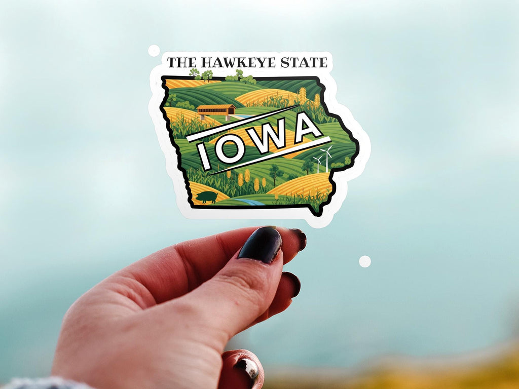 Iowa State Sticker, USA Kiss-Cut Vinyl, Landmark Waterproof Decal, United States Travel Collection