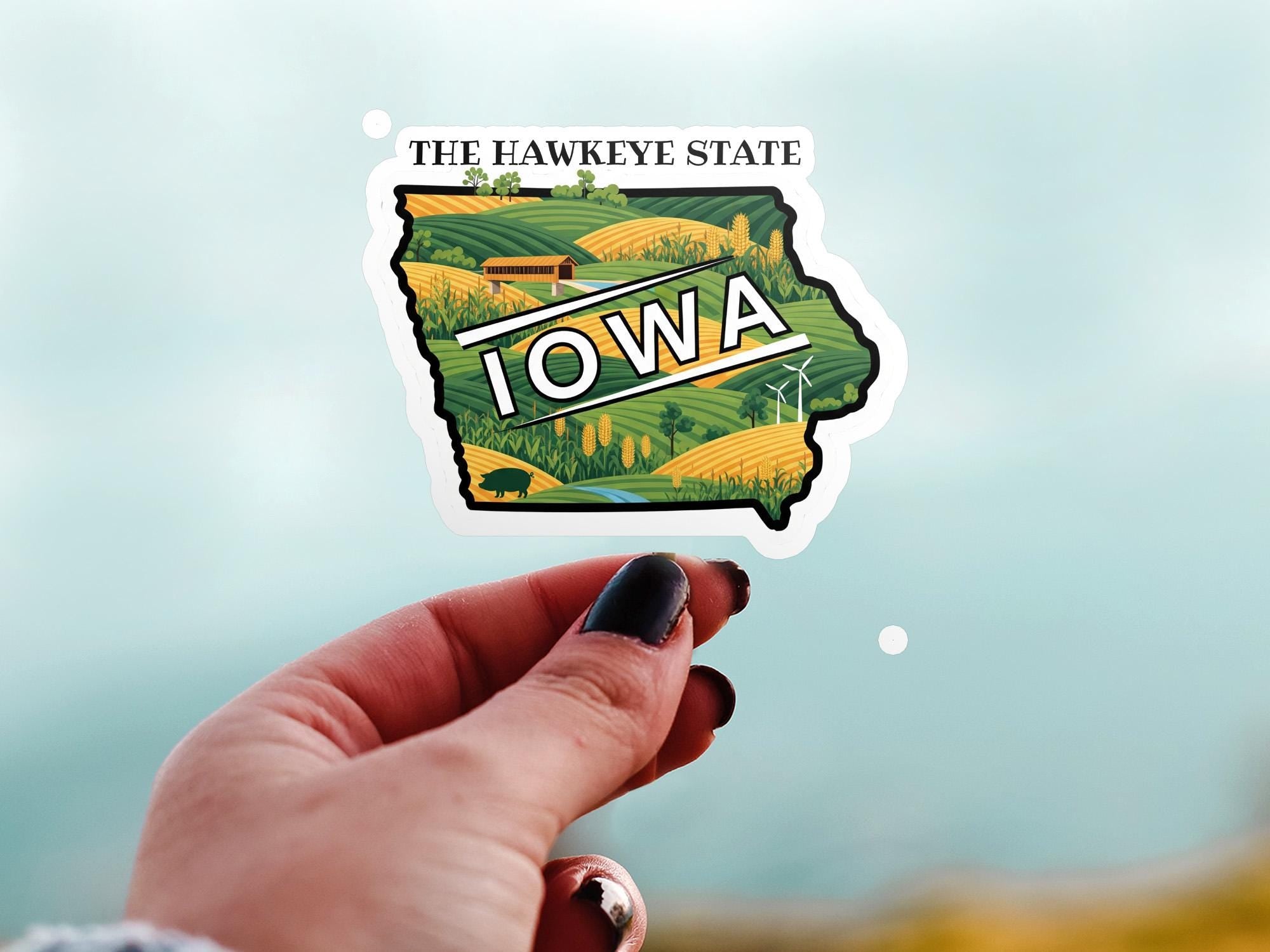Iowa State Sticker, USA Kiss-Cut Vinyl, Landmark Waterproof Decal, United States Travel Collection