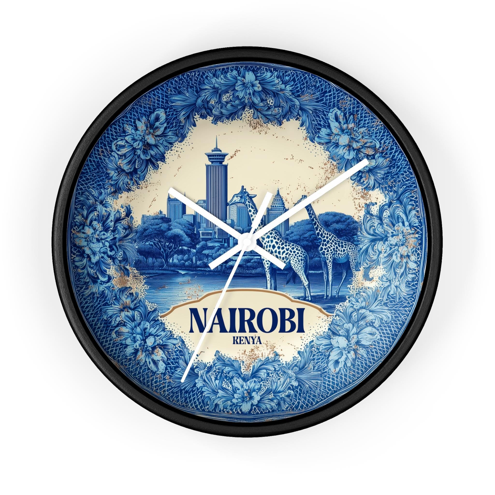 Nairobi Kenya Wall Clock, Delf style Home Decor, Vintage City Travel Keepsake Art