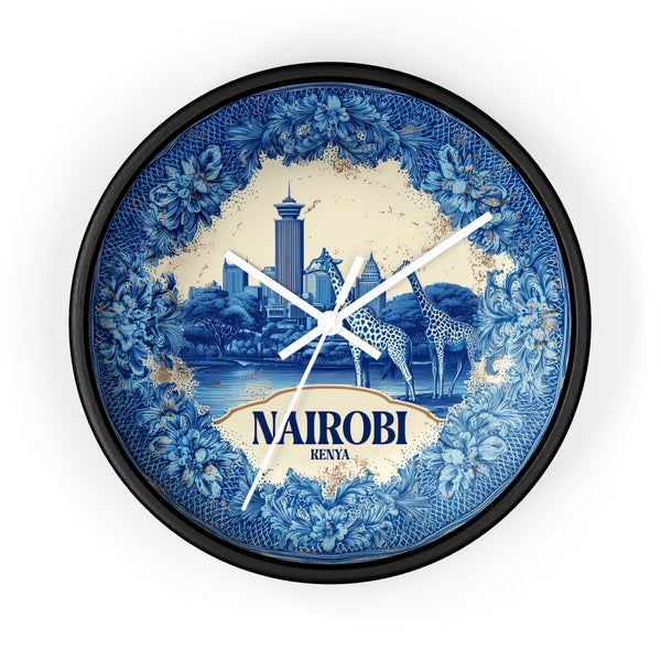 Nairobi Kenya Wall Clock, Delft style Home Decor, Vintage City Travel Keepsake Art