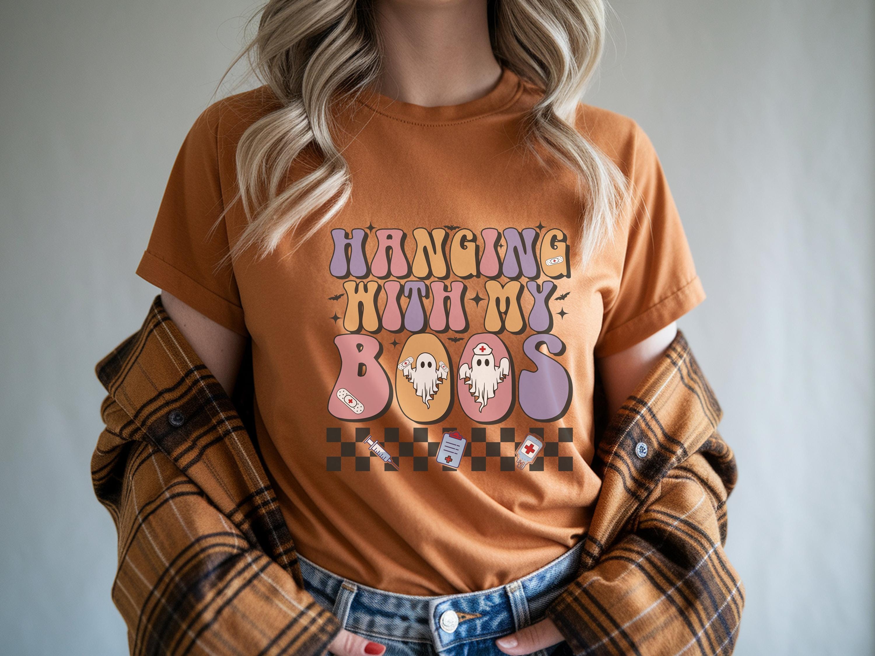 Hanging with My Boos Retro Halloween shirt, Spooky Season Cute Ghost, Cute Halloween Shirt Gift for nurse, Cute ghosts, vintage Halloween